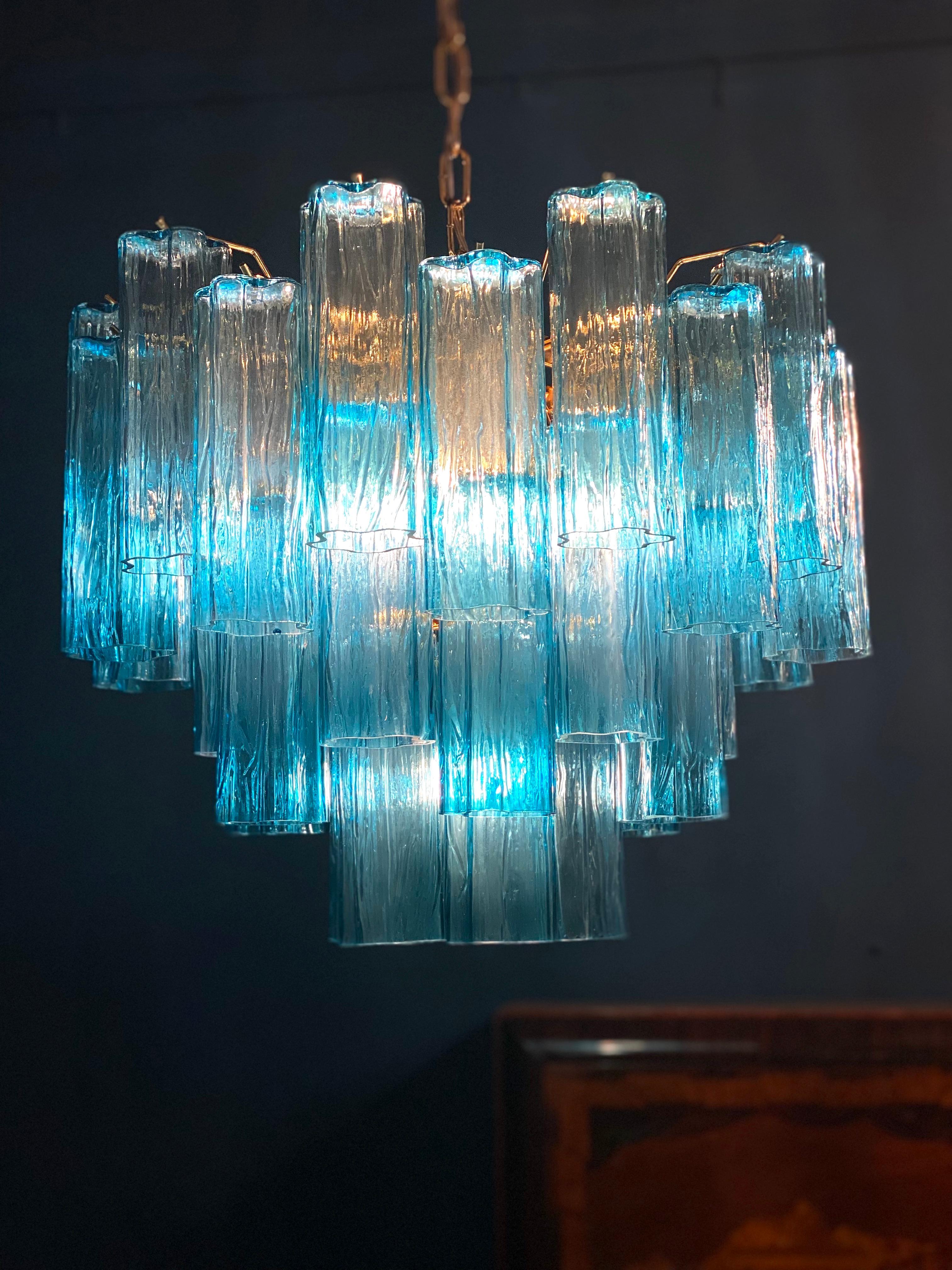 Metal Pair of Blue Tronchi Murano Glass Chandelier For Sale