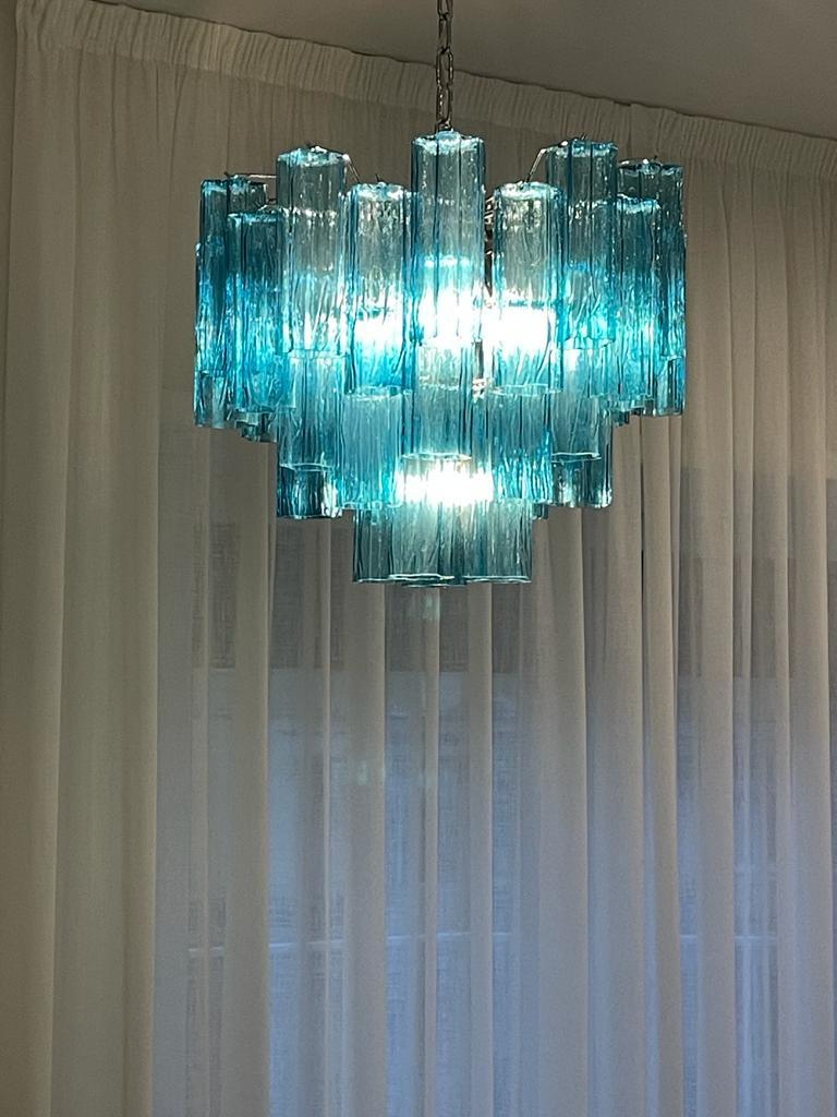 Pair of Blue Tronchi Murano Glass Chandelier For Sale 1