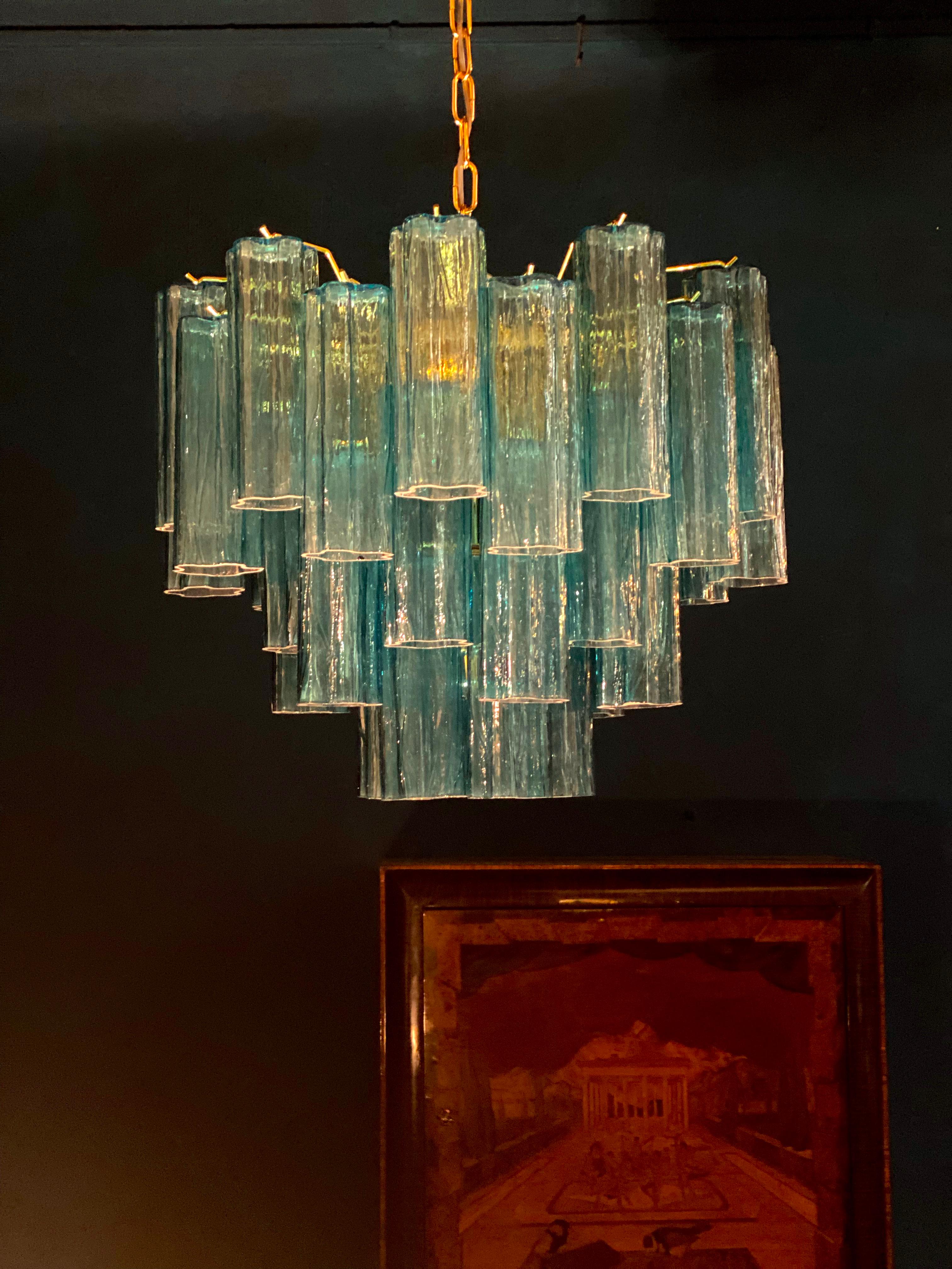 Pair of Blue Tronchi Murano Glass Chandelier For Sale 2