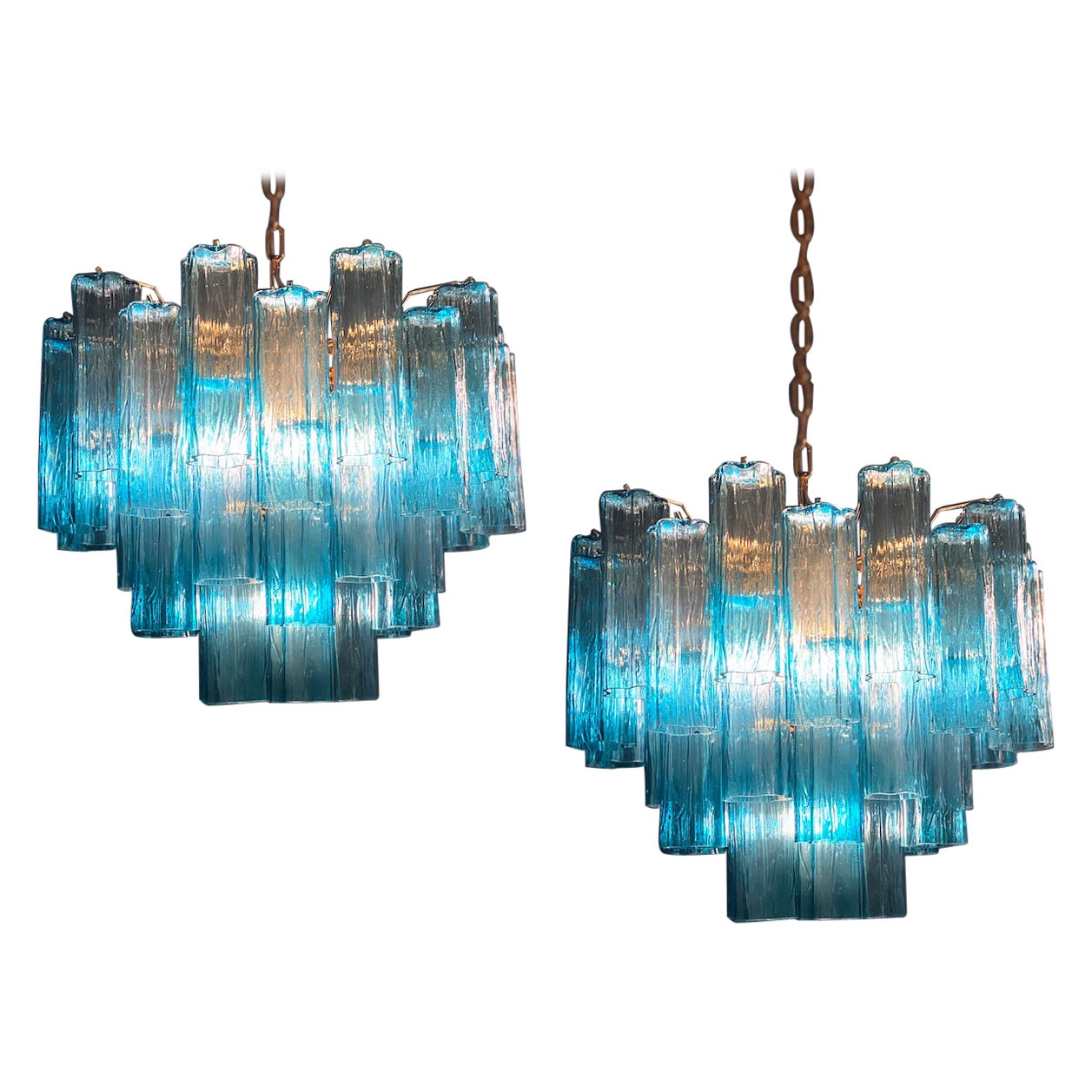 Pair of Blue Tronchi Murano Glass Chandelier For Sale