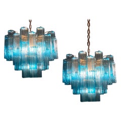 Paire de lustres Tronchi en verre de Murano bleu