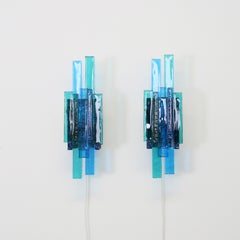 Paar Wandlampen aus blauem und türkisem Glas von Holm Sørensen, 1960er Jahre, Dänemark