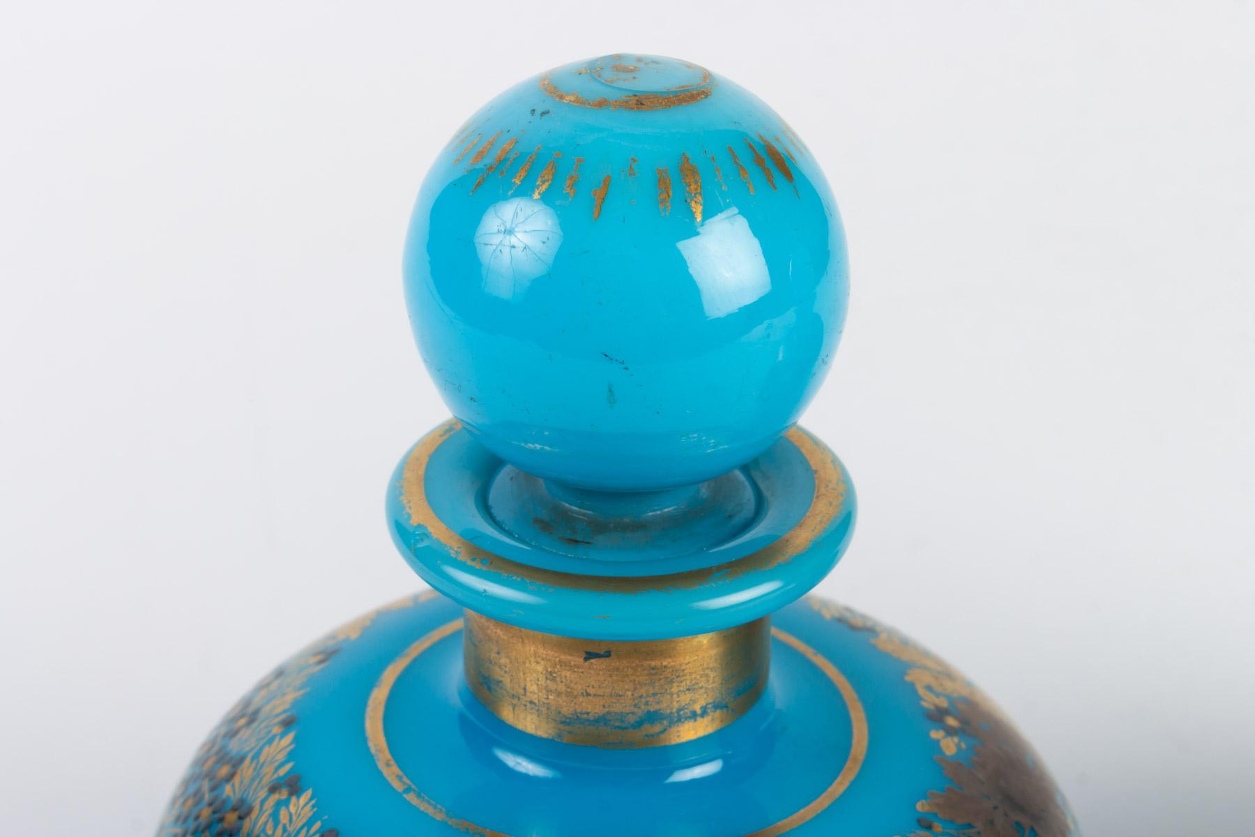 Pair of Blue Turquoise Opaline Bottles, Charles X In Good Condition In Saint-Ouen, FR