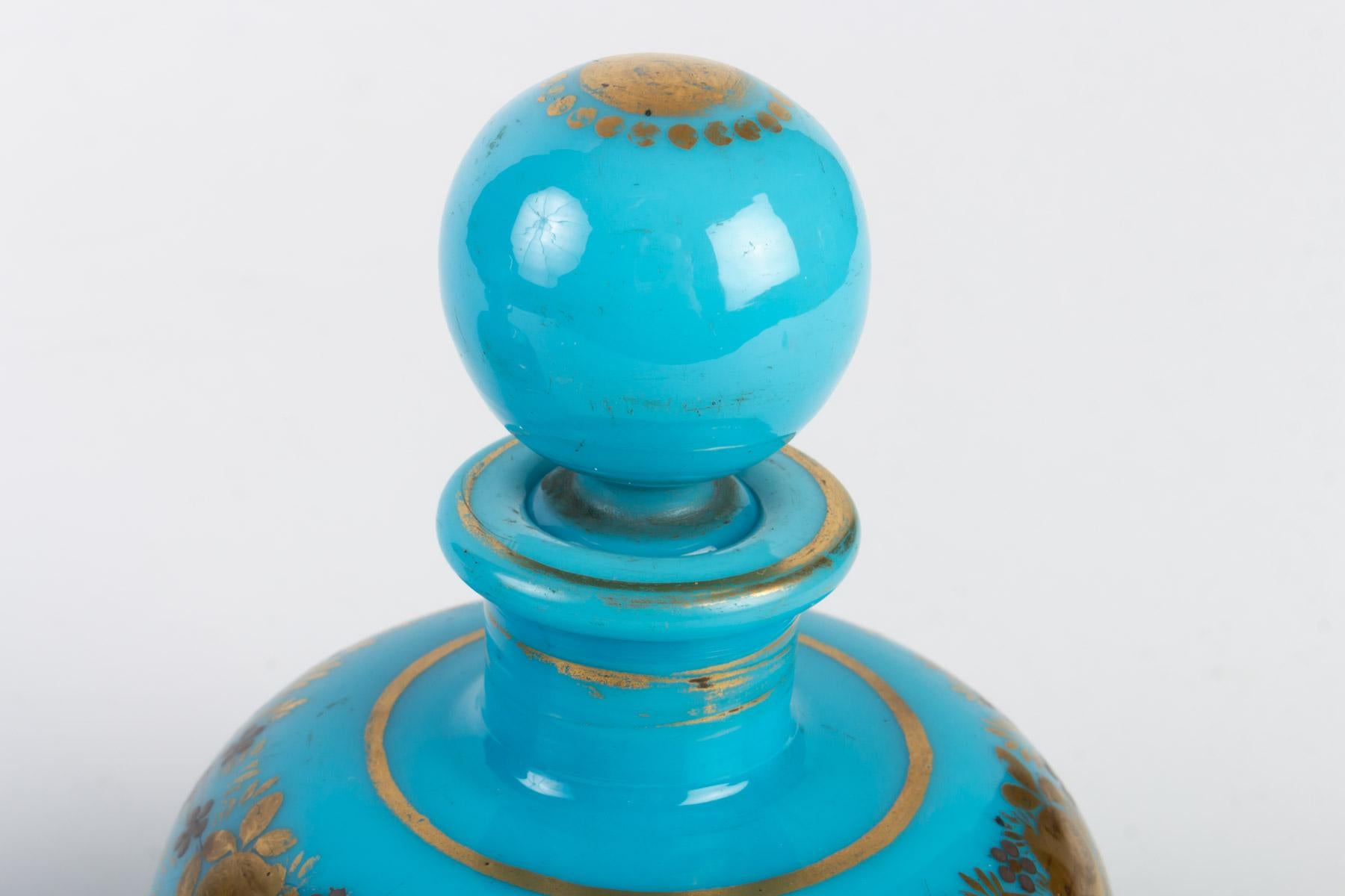 Opaline Glass Pair of Blue Turquoise Opaline Bottles, Charles X