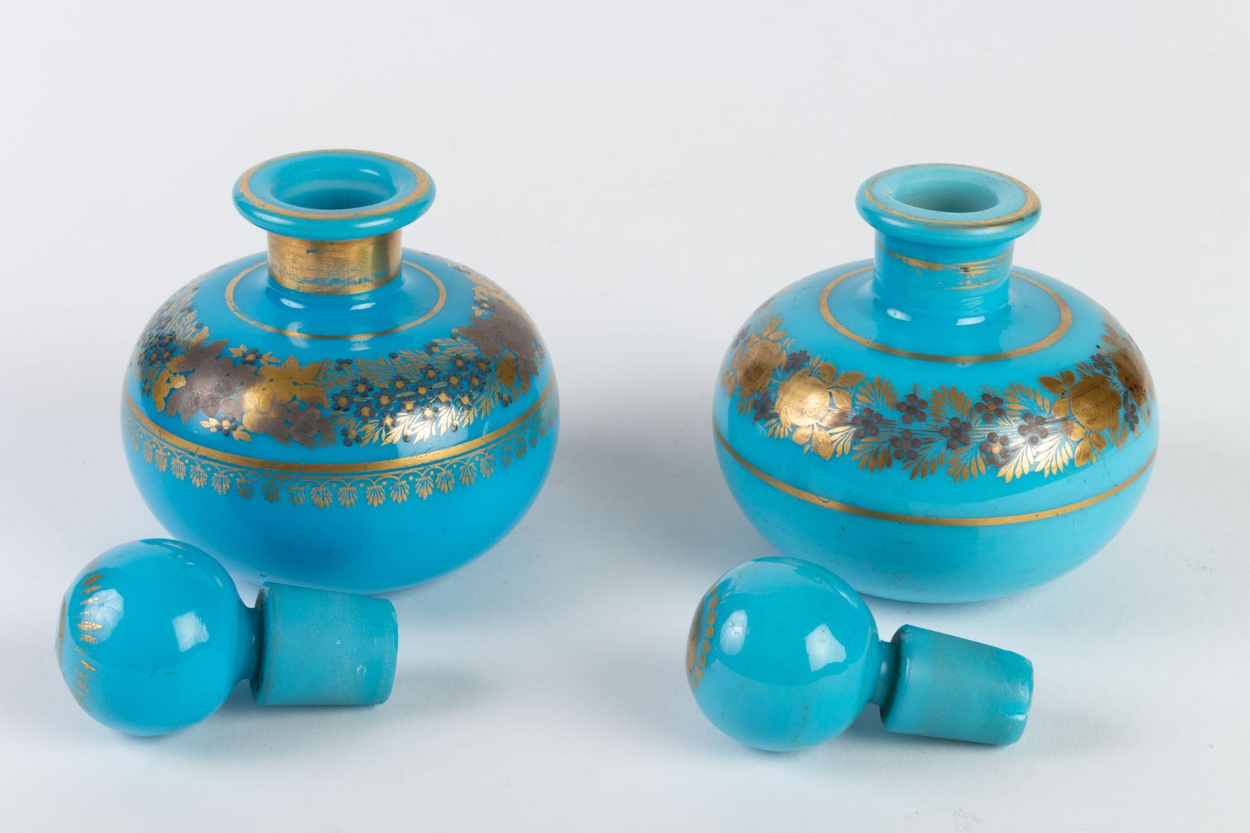 Pair of Blue Turquoise Opaline Bottles, Charles X 1