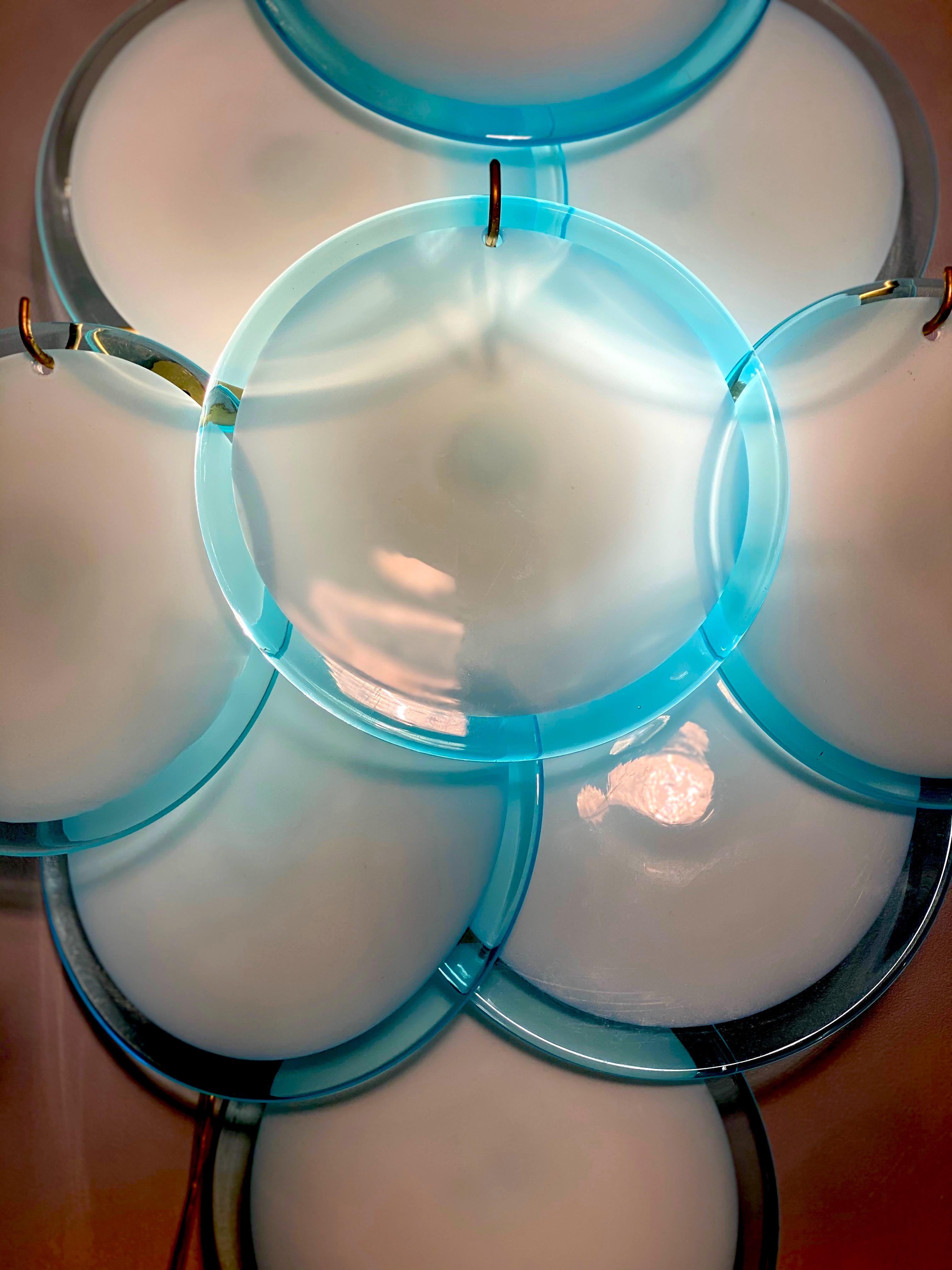 Pair of Blue Turquoise Vistosi Disc Murano Chandelier, 1970s For Sale 4