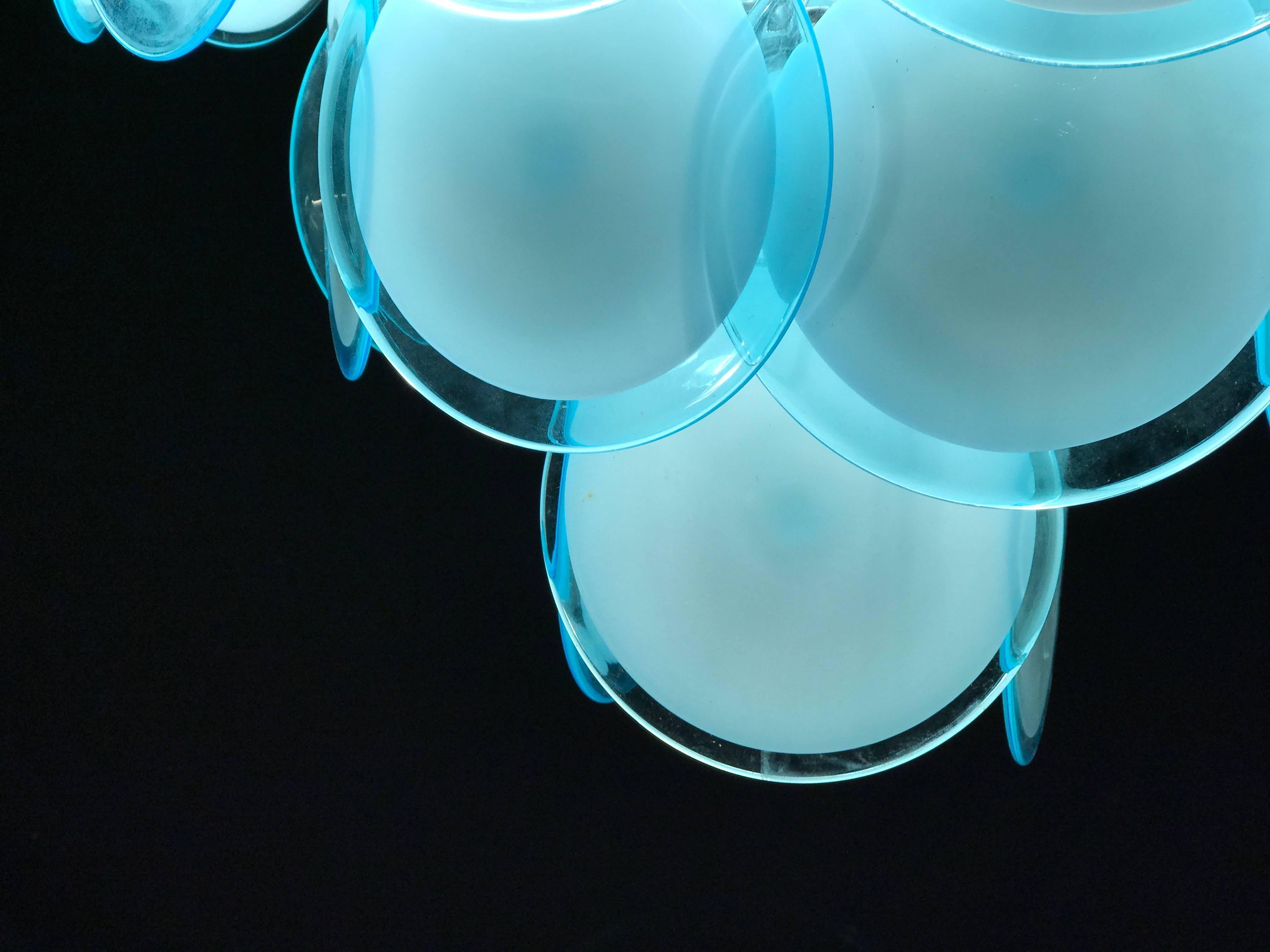 Mid-Century Modern Pair of Blue Turquoise Vistosi Disc Murano Chandelier, 1970s For Sale