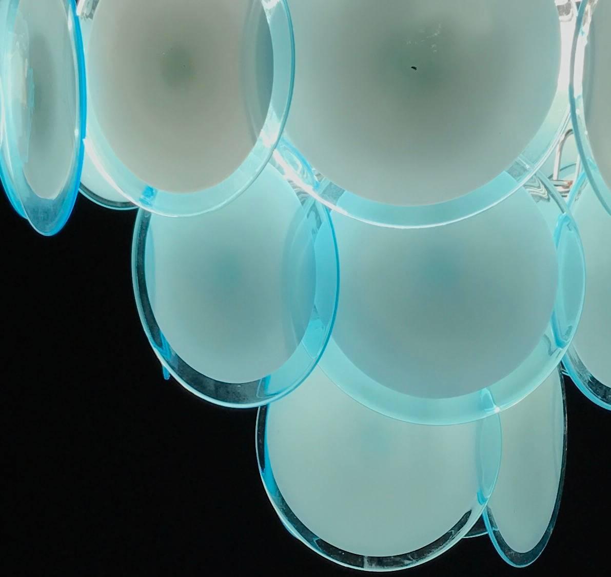 Late 20th Century Pair of Blue Turquoise Vistosi Disc Murano Chandelier, 1970s For Sale