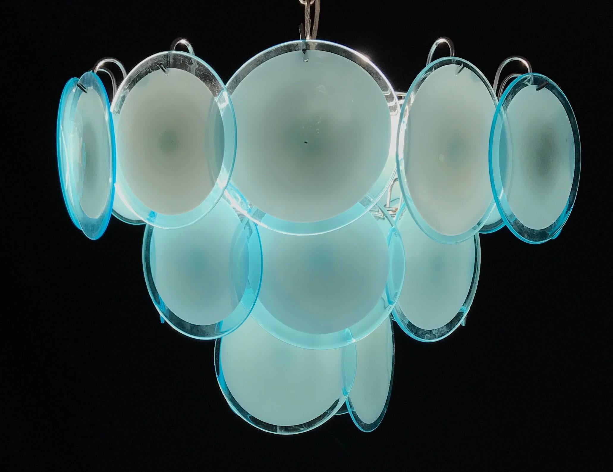 Coppia di lampadari a disco Vistosi di Murano in turchese blu, anni '70 in vendita 1