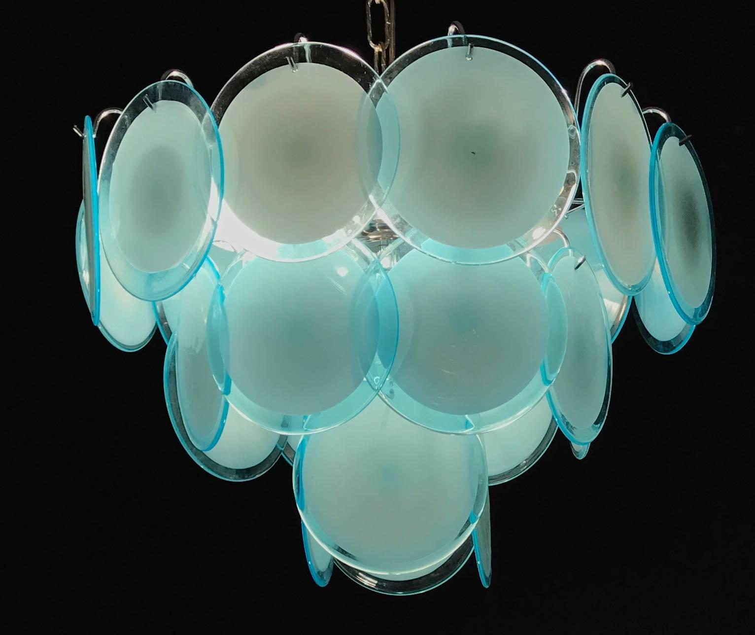 Coppia di lampadari a disco Vistosi di Murano in turchese blu, anni '70 in vendita 2