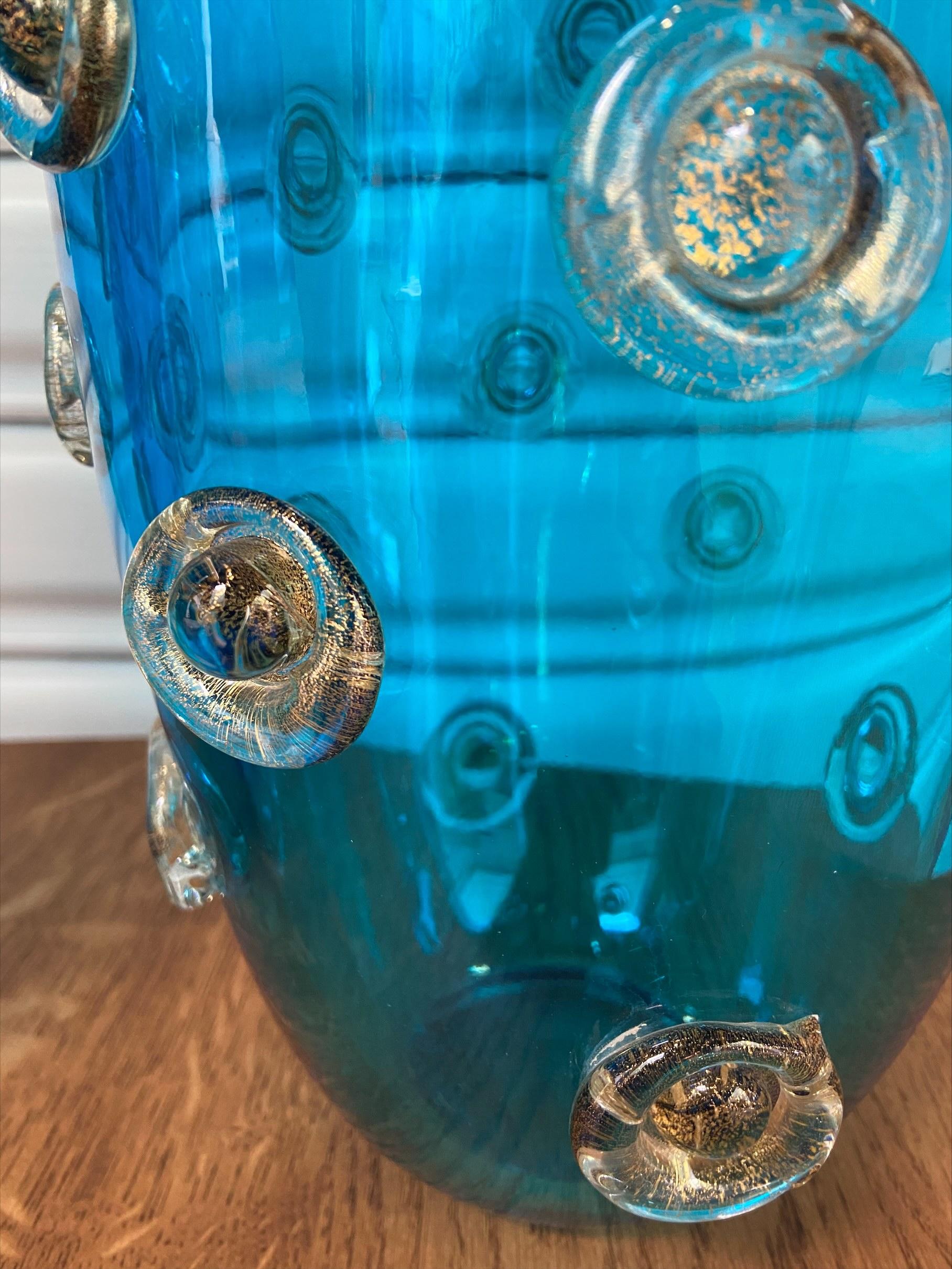Art Nouveau Pair of Blue Vases, Alberto Donà Murano Glass, 1980