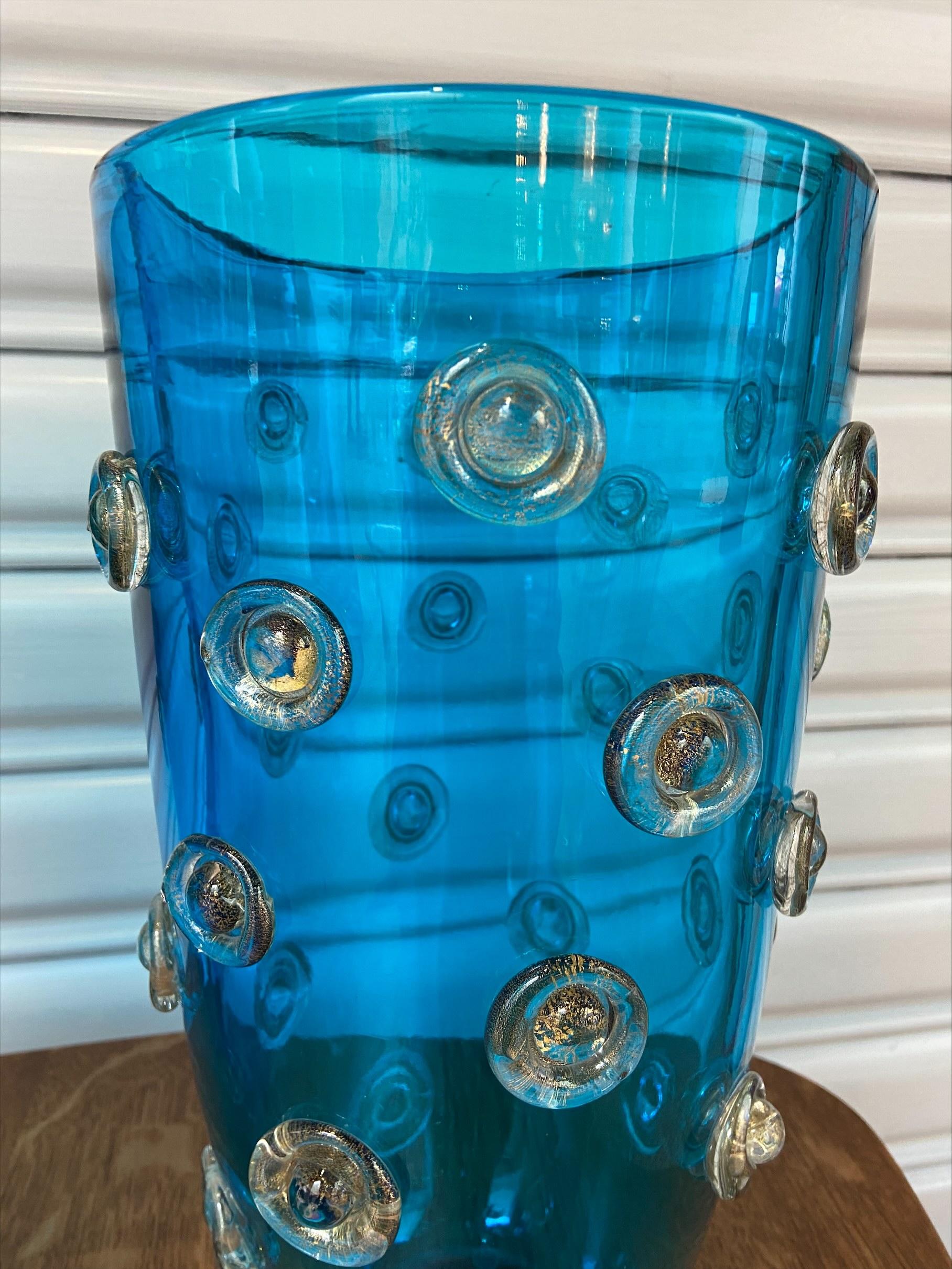 Italian Pair of Blue Vases, Alberto Donà Murano Glass, 1980