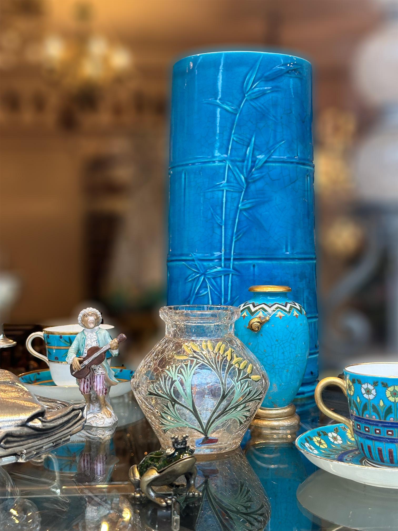 Pair Turquoise Vase Christopher Dresser Minton Bamboo Design circa 1879 For Sale 4