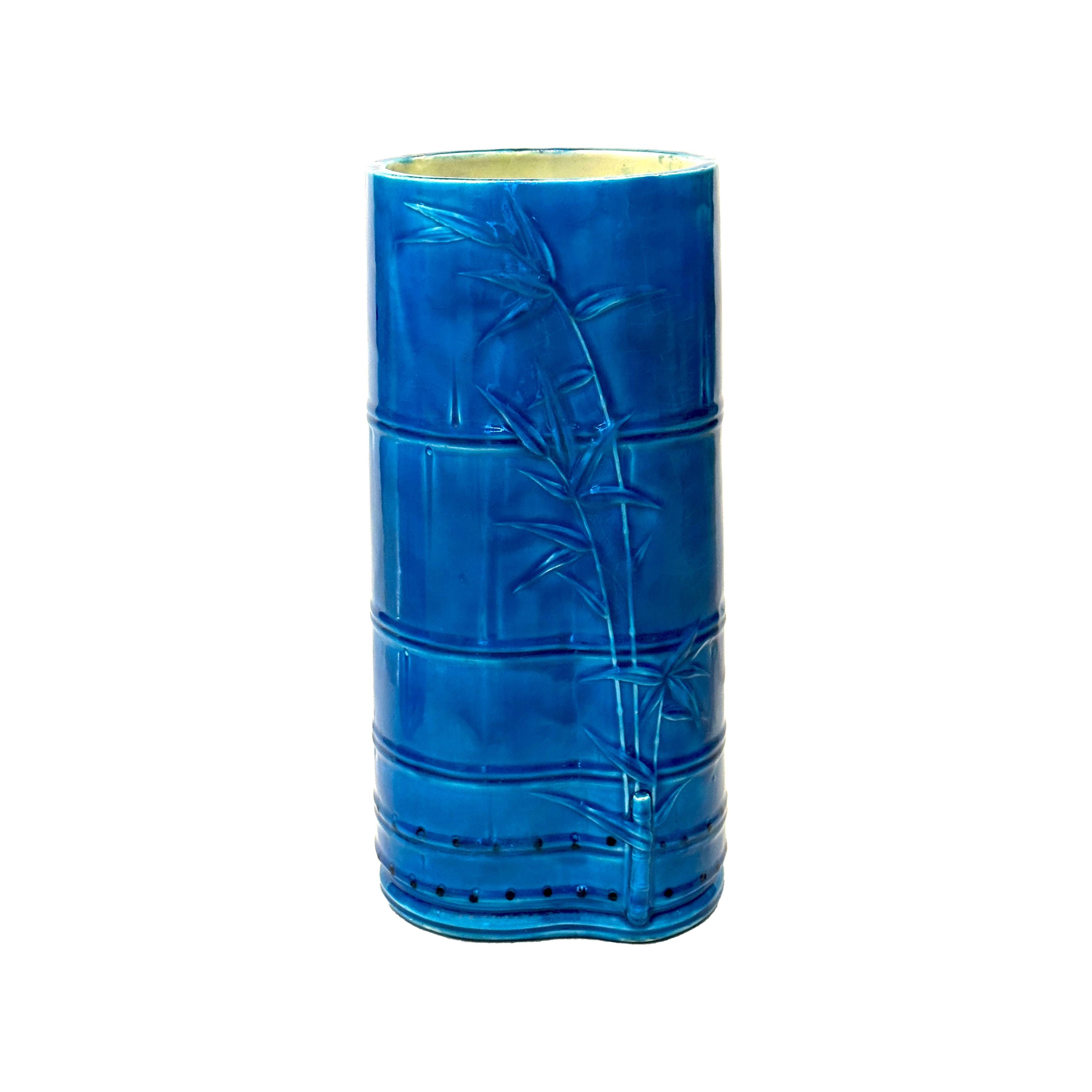 Pair Turquoise Vase Christopher Dresser Minton Bamboo Design circa 1879 In Good Condition For Sale In Paris, FR