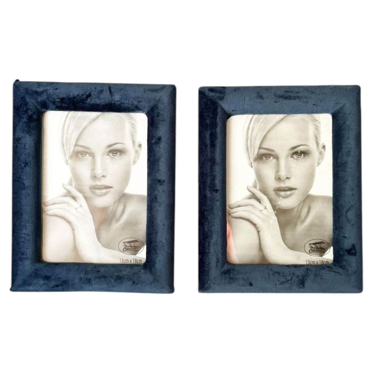 Pair of blue velvet and glass frames, France, 1990 For Sale