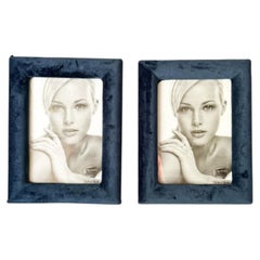 Pair of blue velvet and glass frames, France, 1990