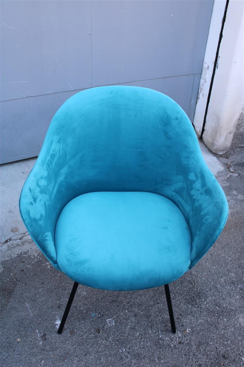 Mid-Century Modern Pair of Blue Velvet Armchairs Mid-Century Italian Design Saporiti Augusto Bozzi For Sale