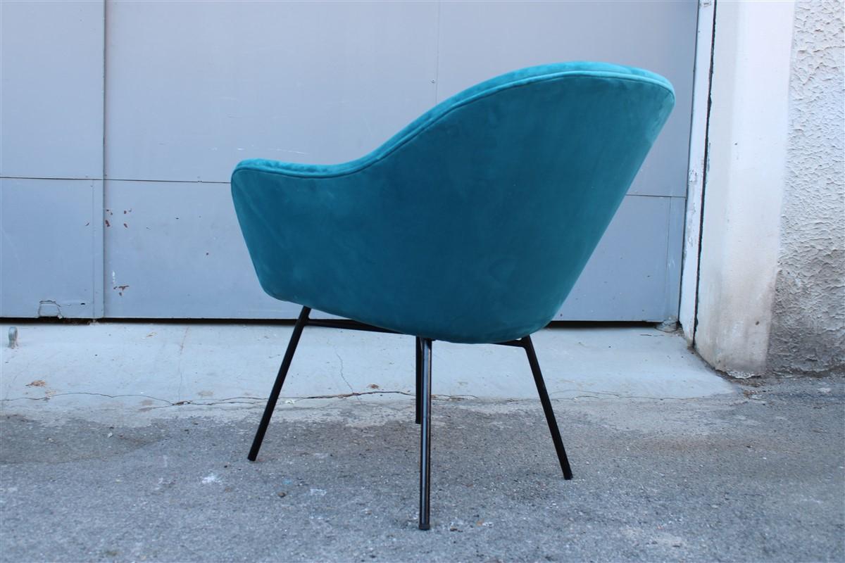 Mid-20th Century Pair of Blue Velvet Armchairs Mid-Century Italian Design Saporiti Augusto Bozzi For Sale