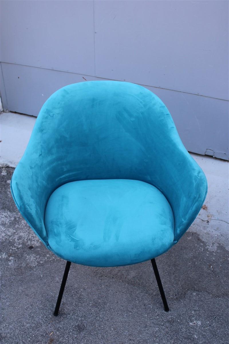 Pair of Blue Velvet Armchairs Mid-Century Italian Design Saporiti Augusto Bozzi For Sale 2