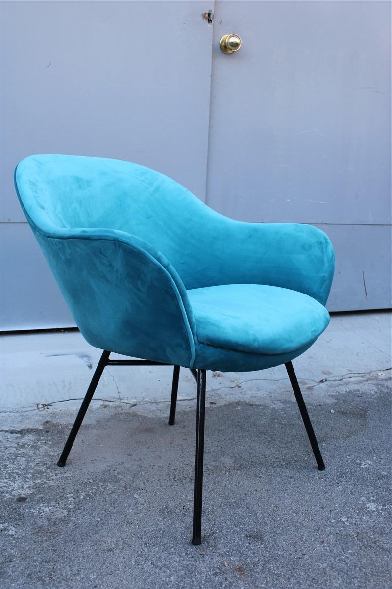 Pair of Blue Velvet Armchairs Mid-Century Italian Design Saporiti Augusto Bozzi For Sale 3