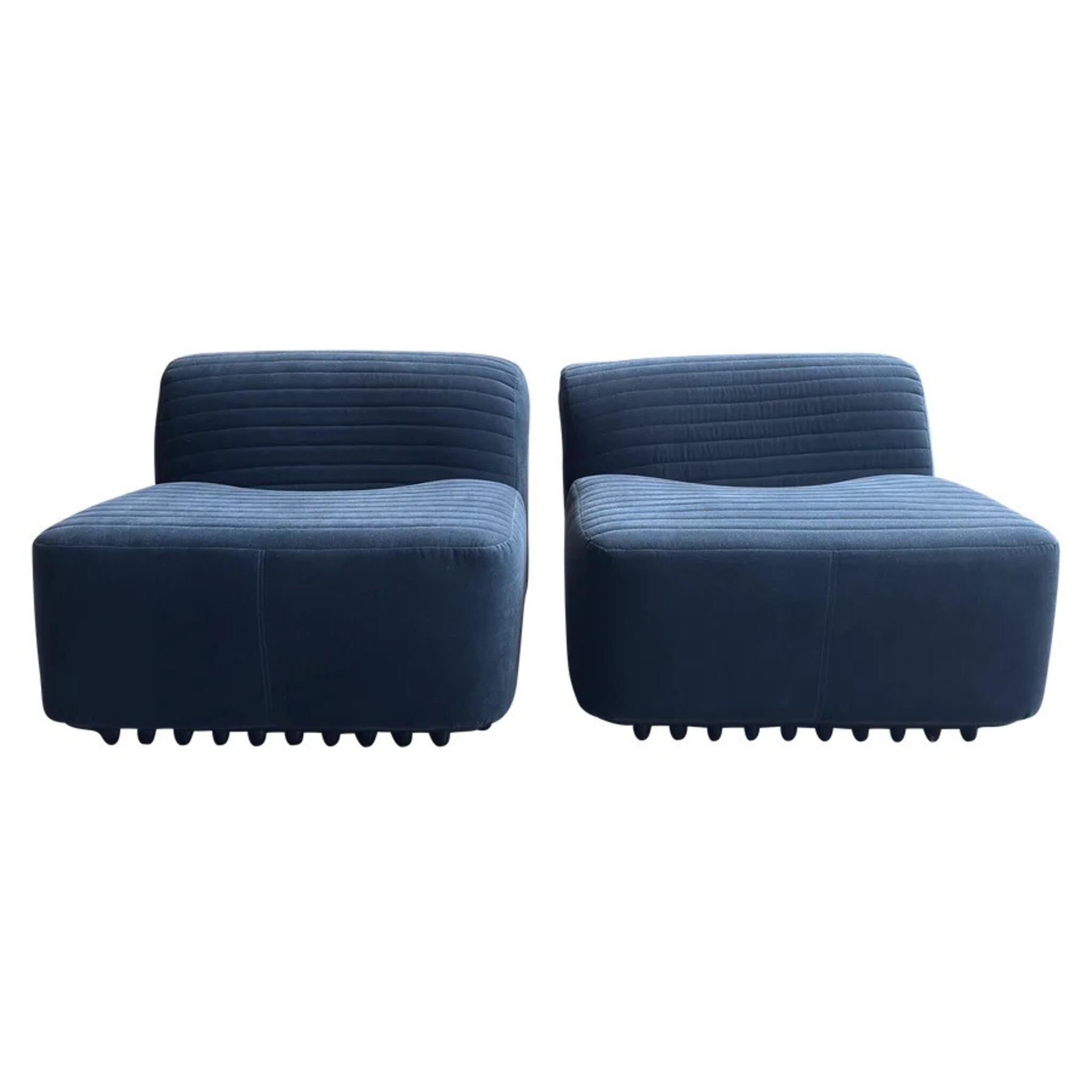 Pareja de sillas de terciopelo azul de Titina Ammannati y Gianpiero Vitelli para Brunati Posmoderno en venta