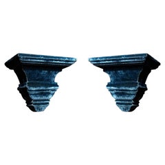 Pair of Blue Velvet Wall Shelves or Brackets