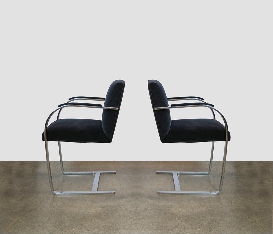 American Pair of Blue Vintage Ludwig Mies van der Rohe Flat Bar Brno Chairs
