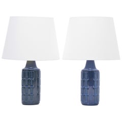 Pair of blue Mid-Century Modern stoneware lamps by Einar Johansen for Søholm