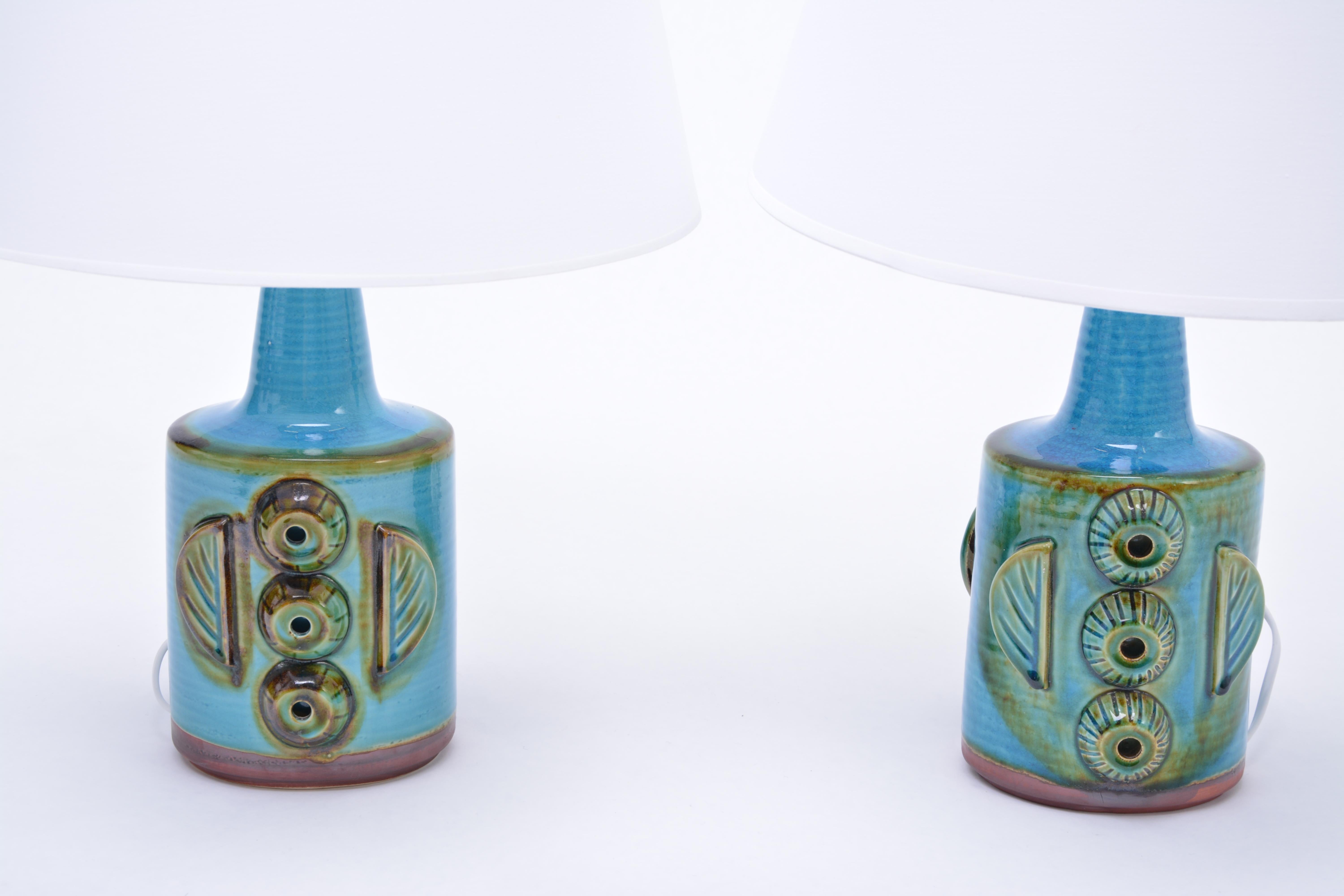 Danish Pair of Blue Mid-Century Modern Stoneware table Lamps model 1203 by Søholm