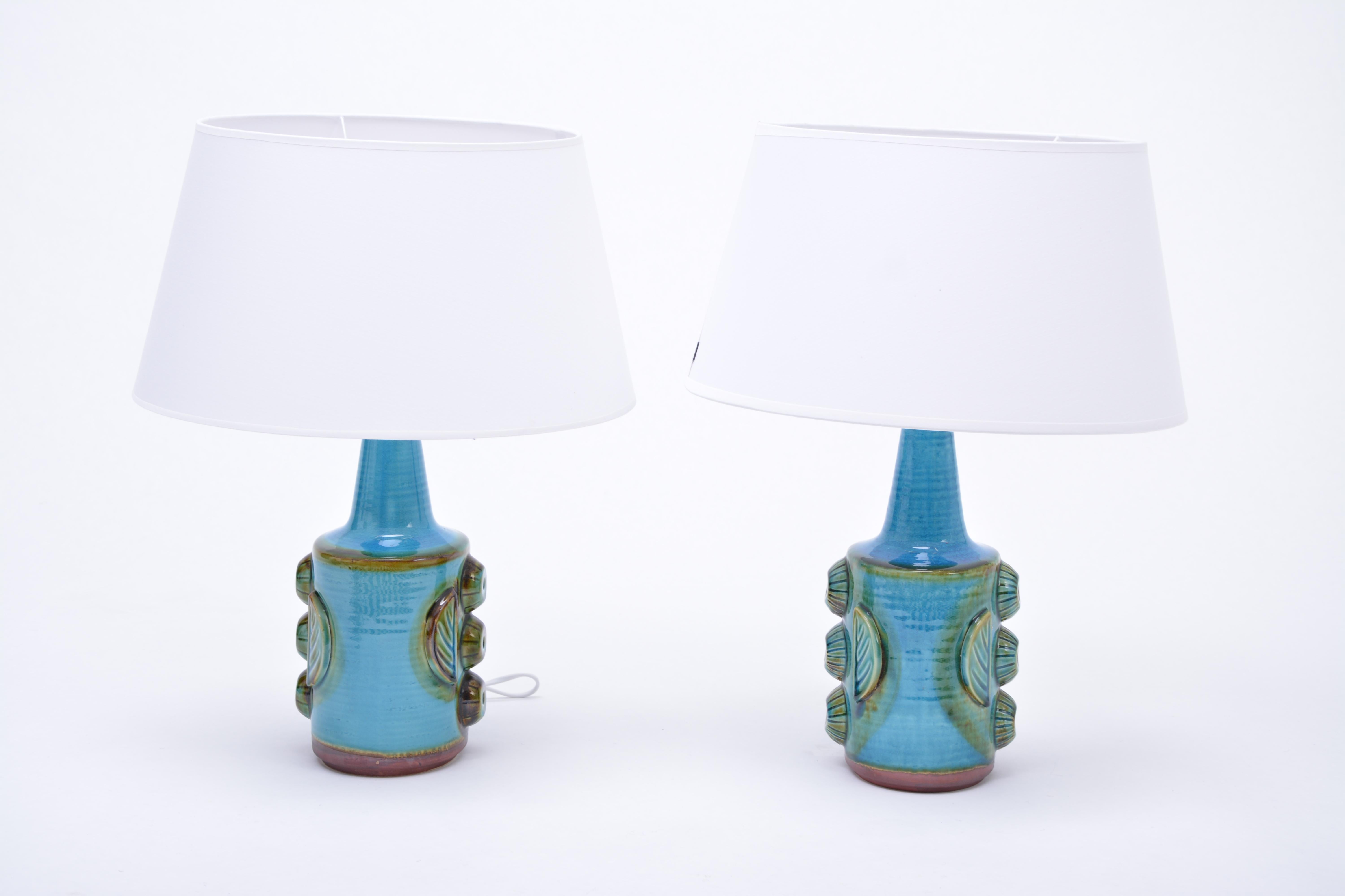 Glazed Pair of Blue Mid-Century Modern Stoneware table Lamps model 1203 by Søholm