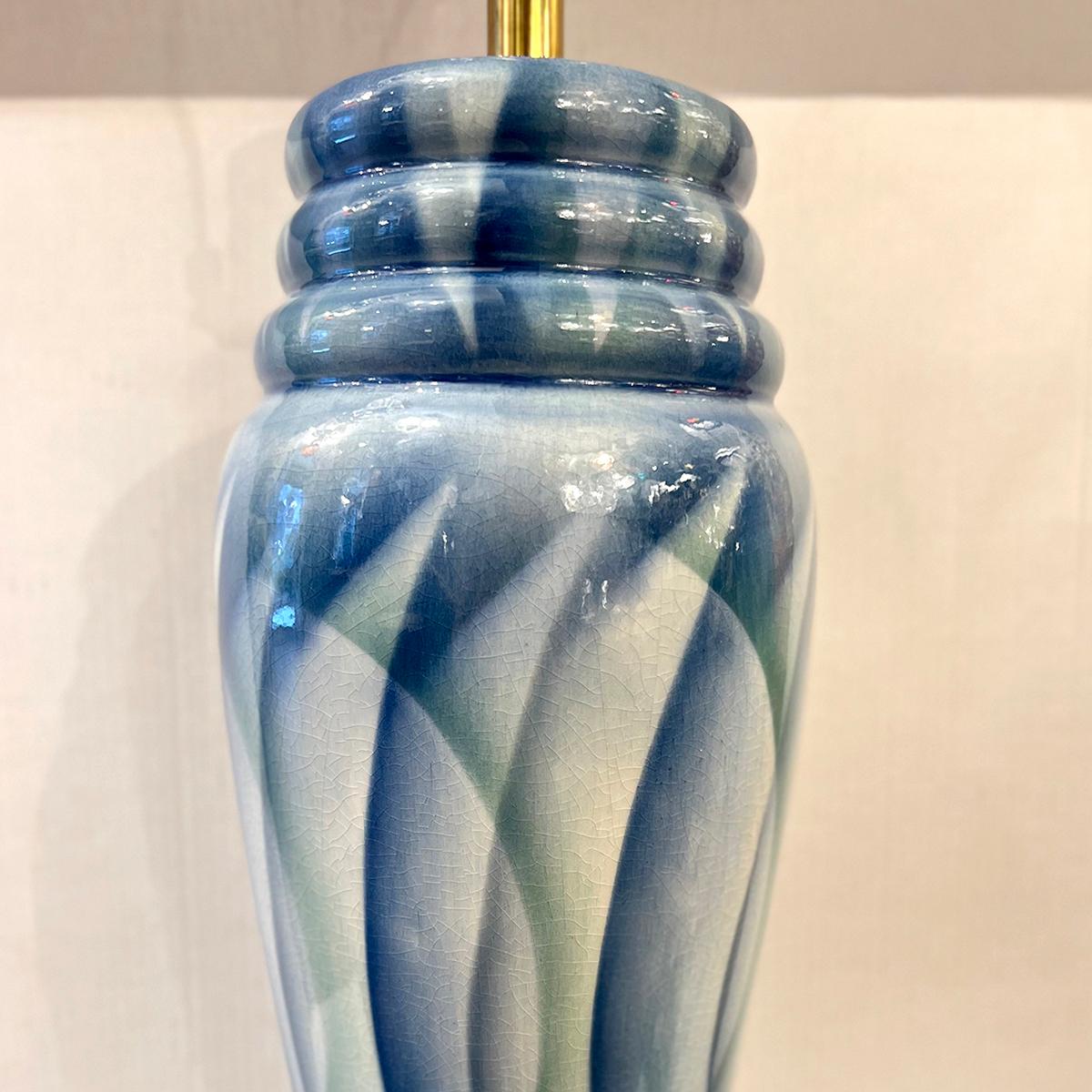 Pair of Blue Waves Porcelain lamps In Good Condition For Sale In New York, NY