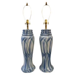 Retro Pair of Blue Waves Porcelain lamps