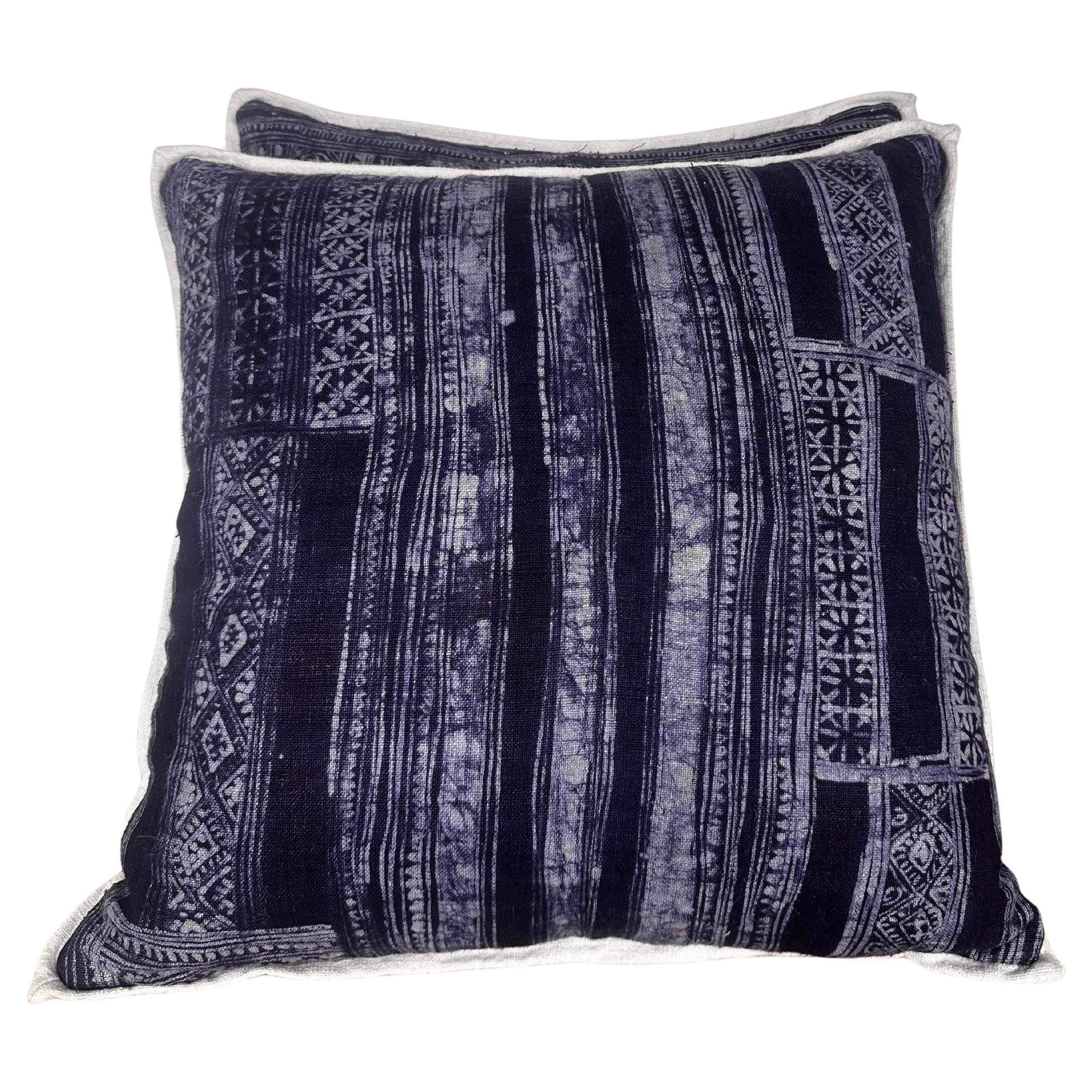 Pair of Blue 
White Batik Pillows For Sale