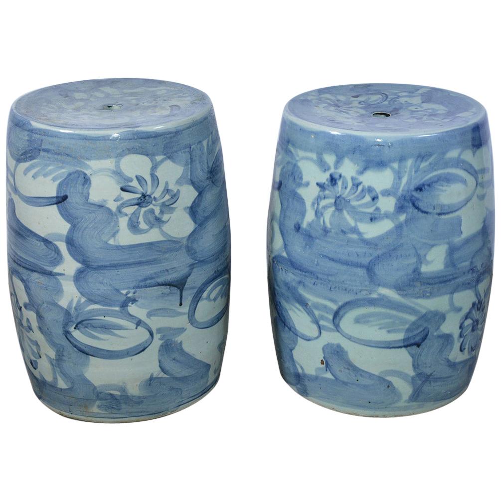Pair of Blue White Chinese Garden Seats