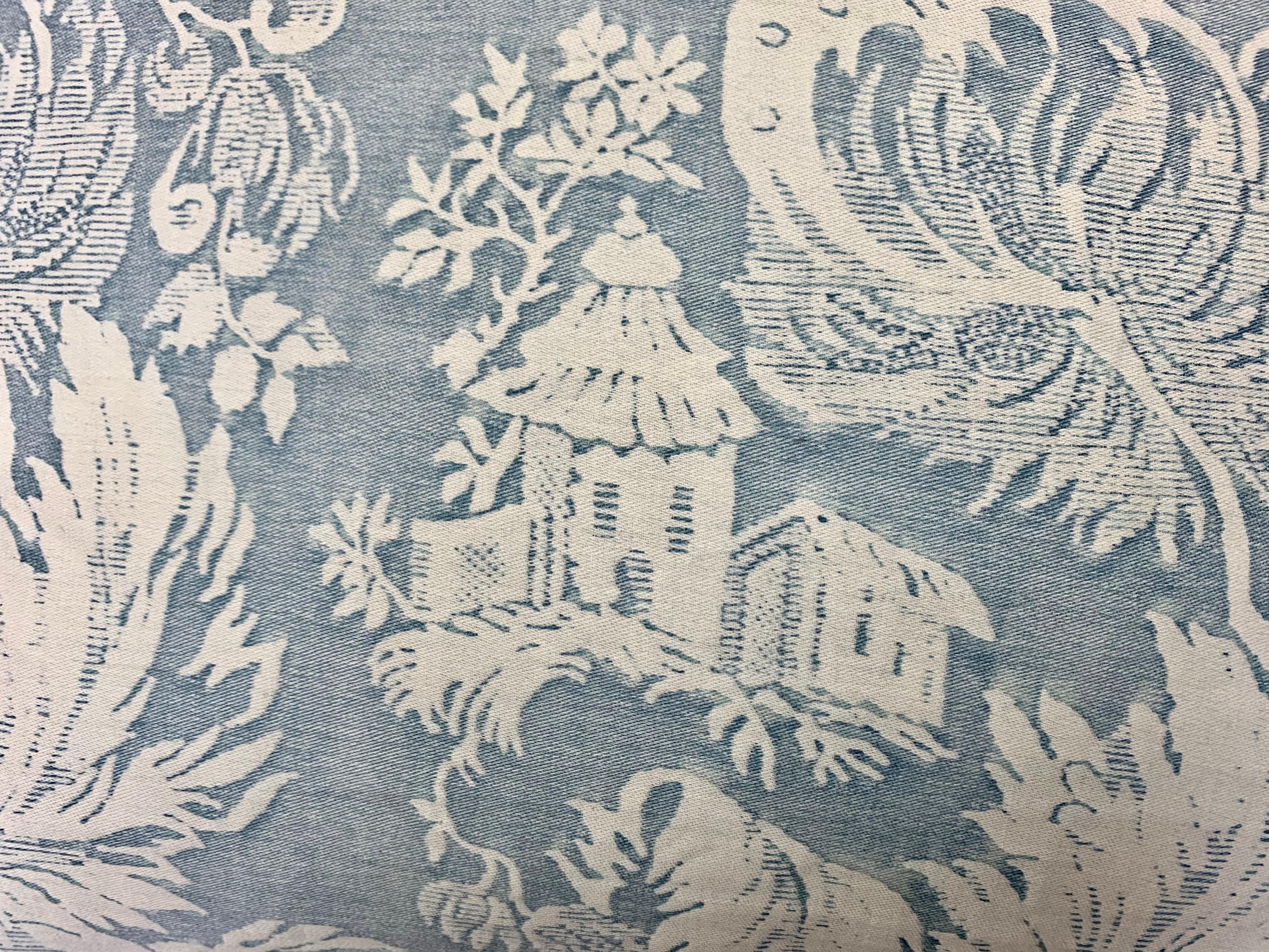 Italian Pair of Blue & White Chinoiserie Patterned Authentic Fortuny Pillows
