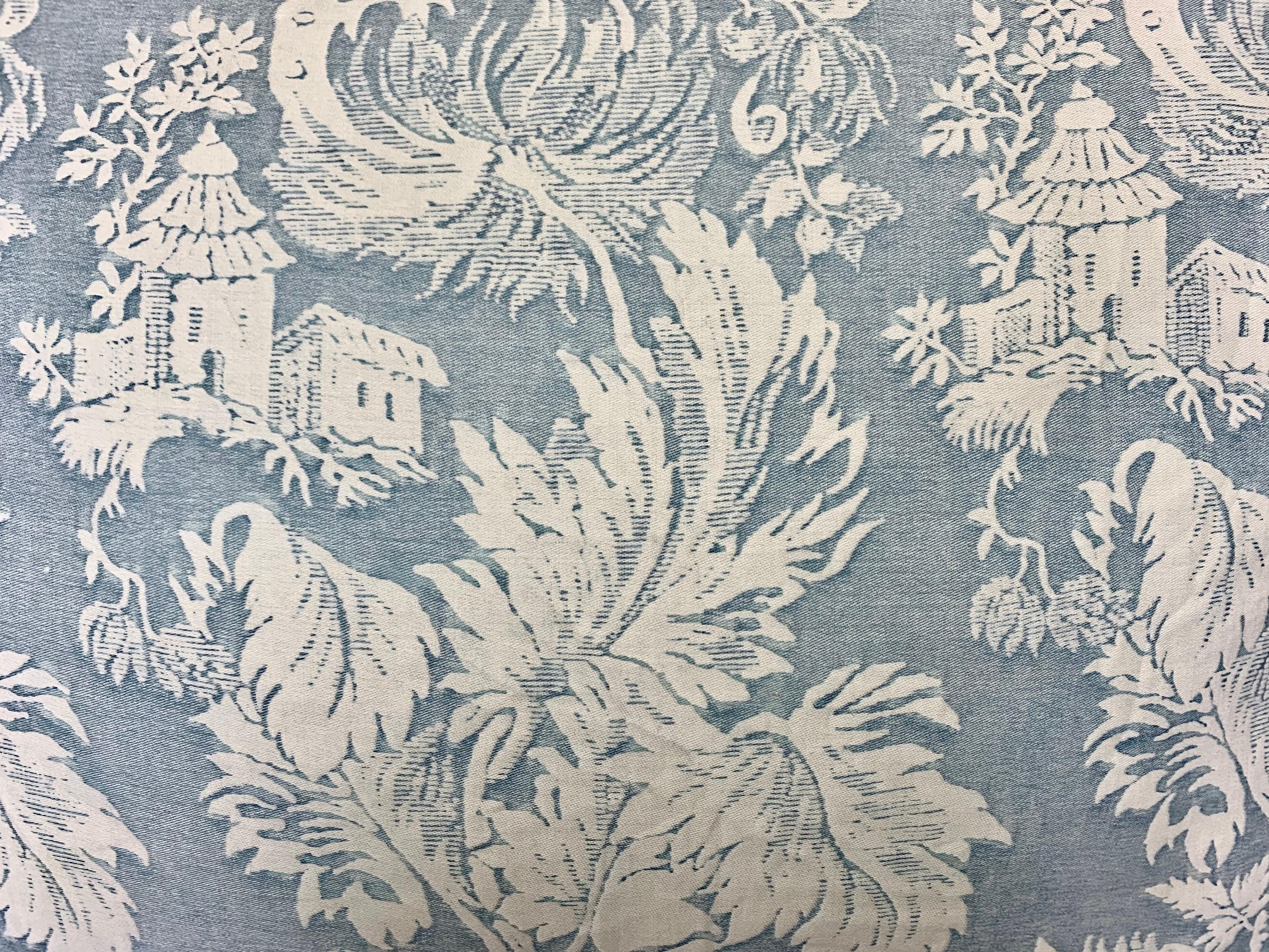 Cotton Pair of Blue & White Chinoiserie Patterned Authentic Fortuny Pillows