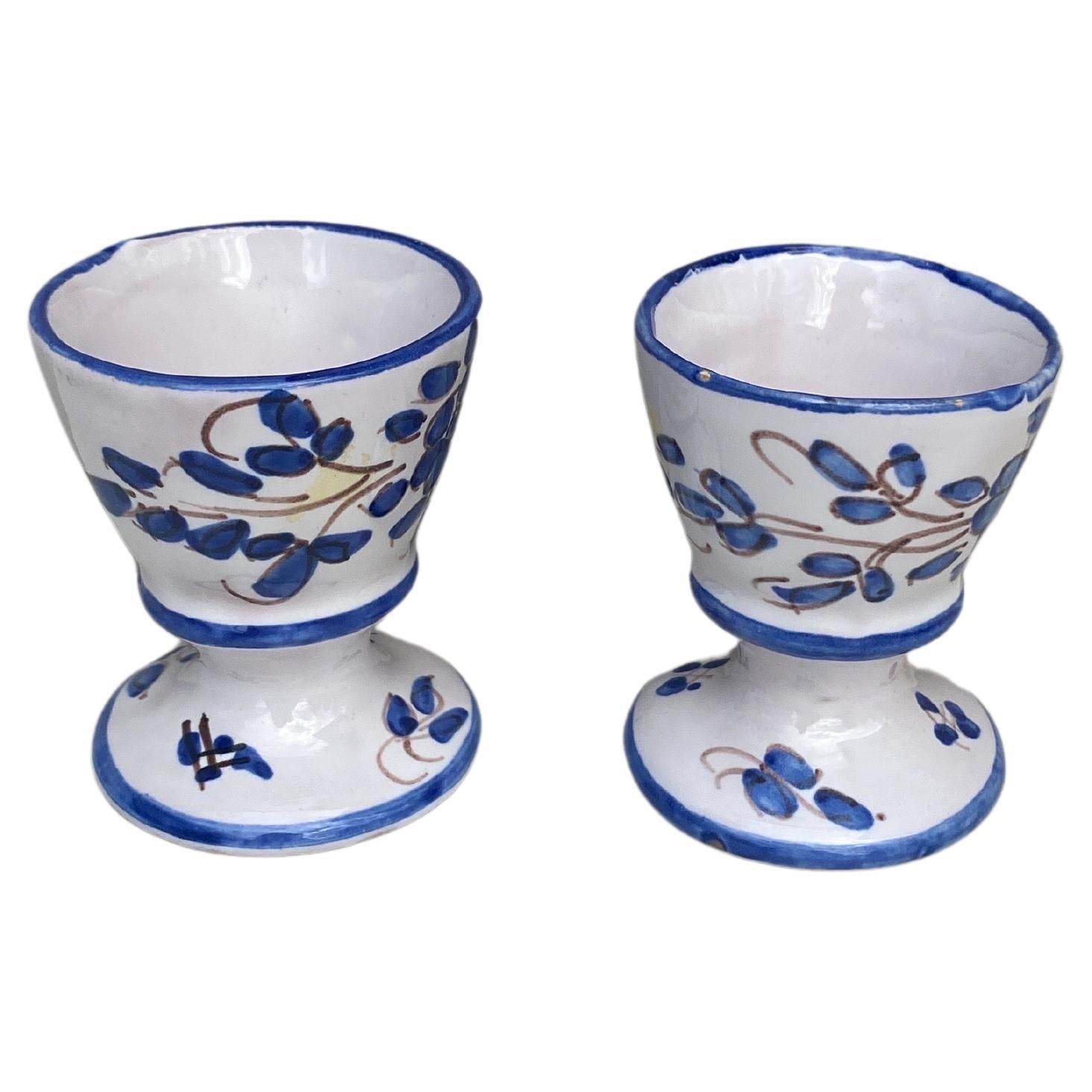 Pair of Blue & White Faience Egg Cups Martres Tolosane.
 