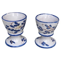Pair of Blue & White Faience Egg Cups Martres Tolosane