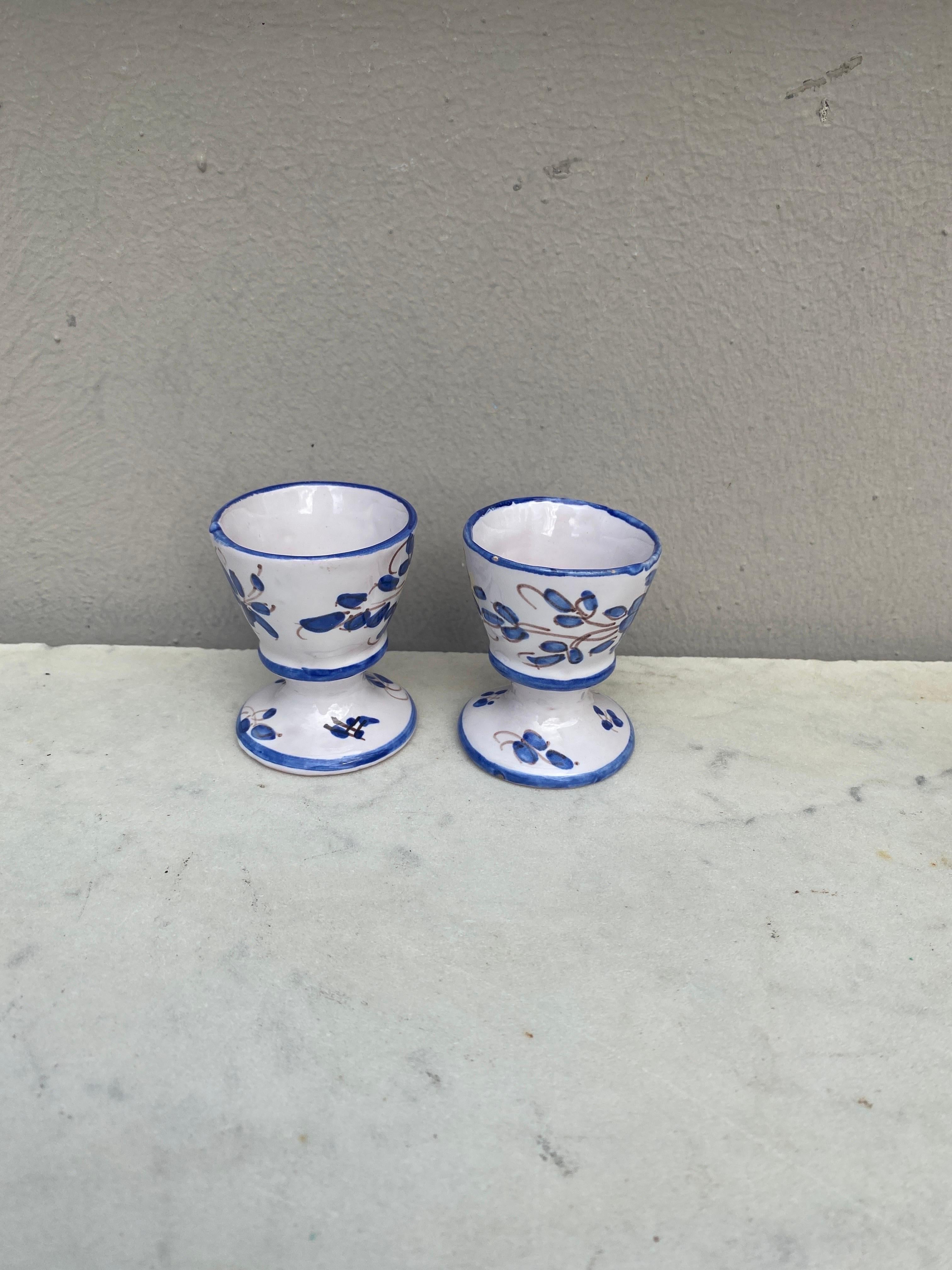 French Provincial Pair of Blue & White Faience Egg Cups Martres Tolosane For Sale