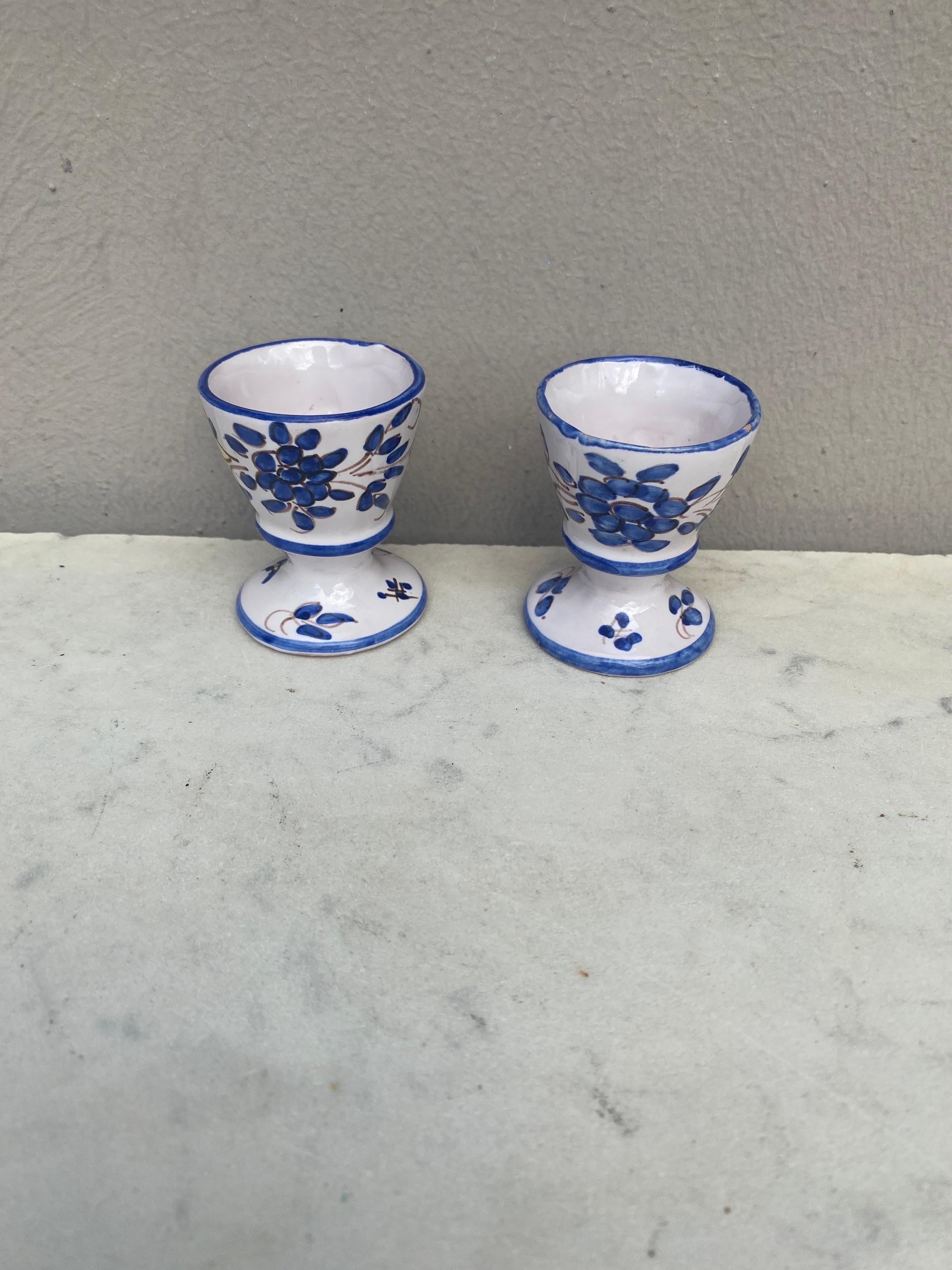 French Pair of Blue & White Faience Egg Cups Martres Tolosane For Sale