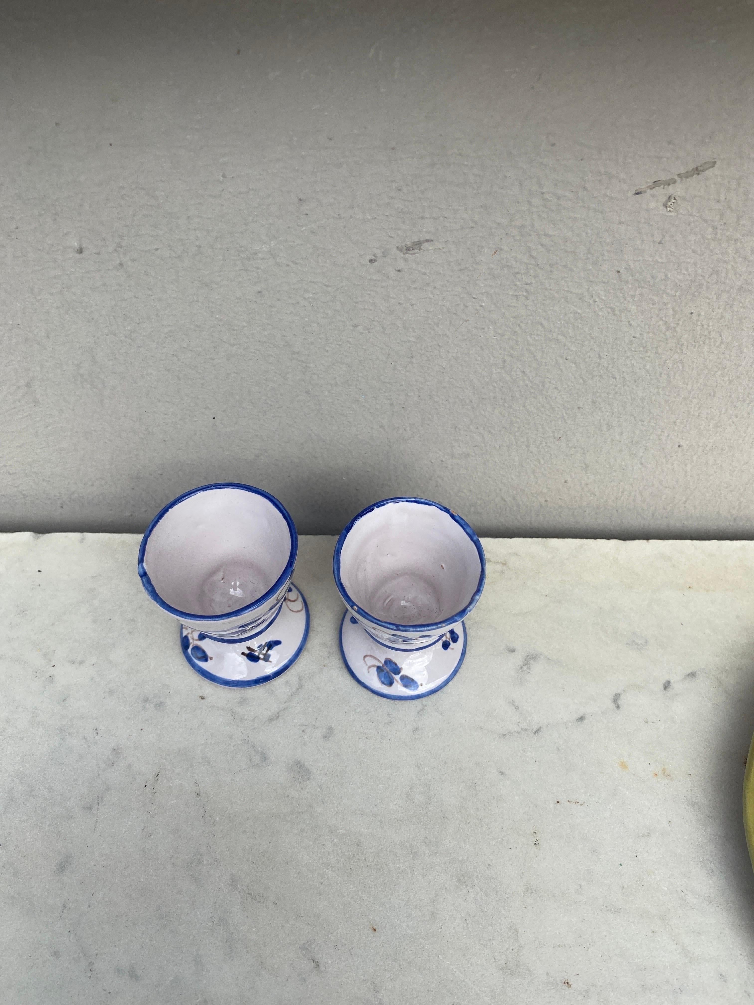 Pair of Blue & White Faience Egg Cups Martres Tolosane In Good Condition For Sale In Austin, TX