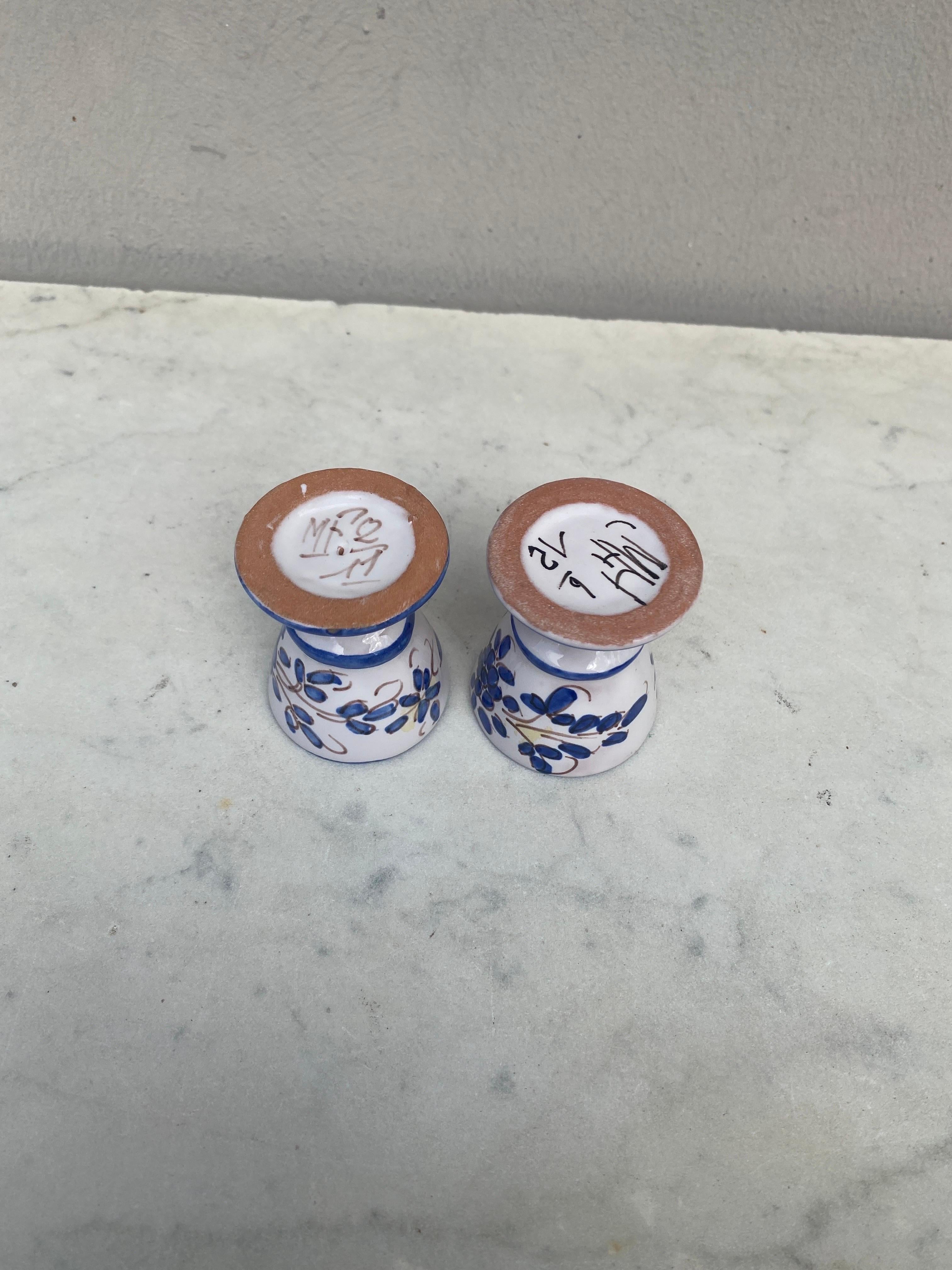 Mid-20th Century Pair of Blue & White Faience Egg Cups Martres Tolosane For Sale