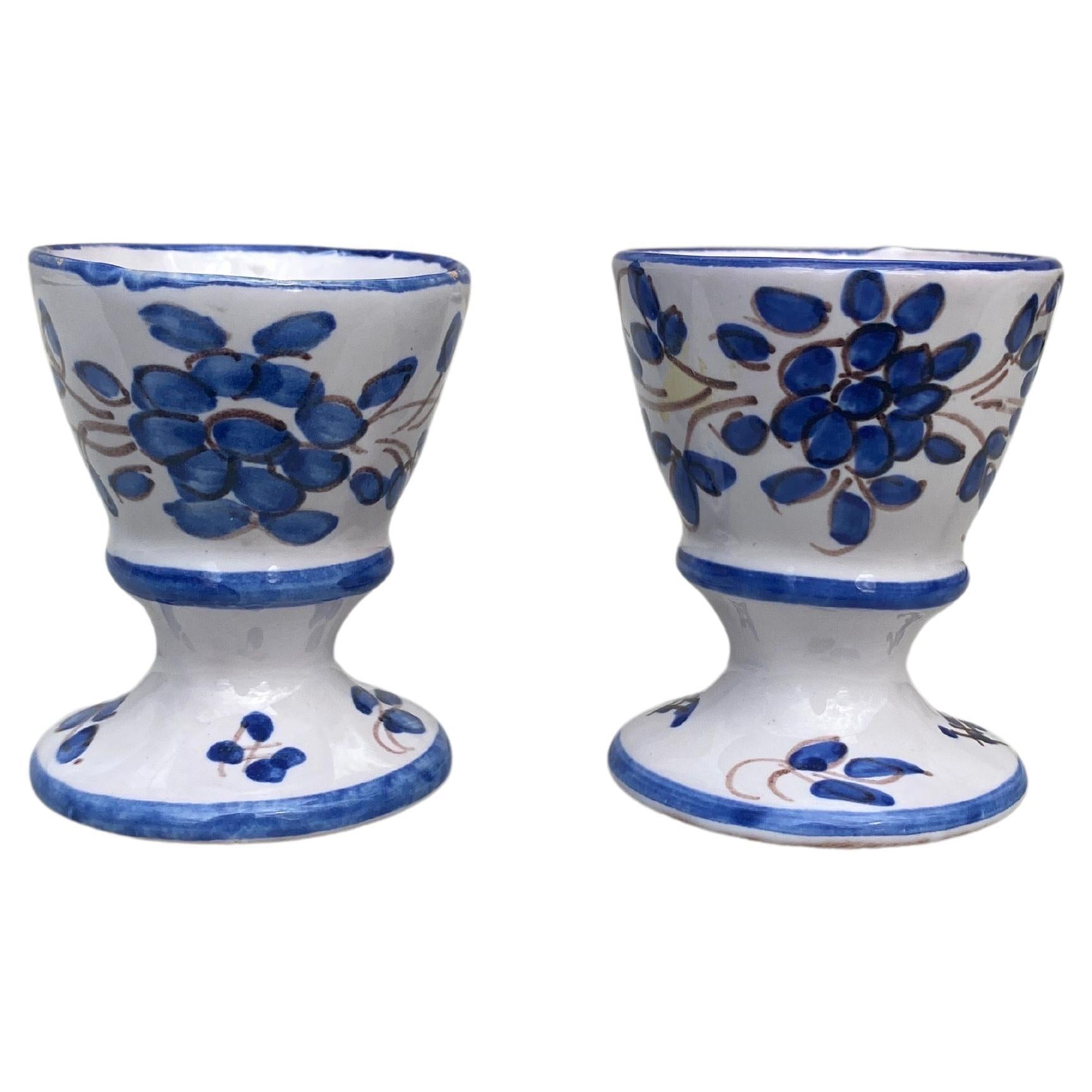 Pair of Blue & White Faience Egg Cups Martres Tolosane For Sale