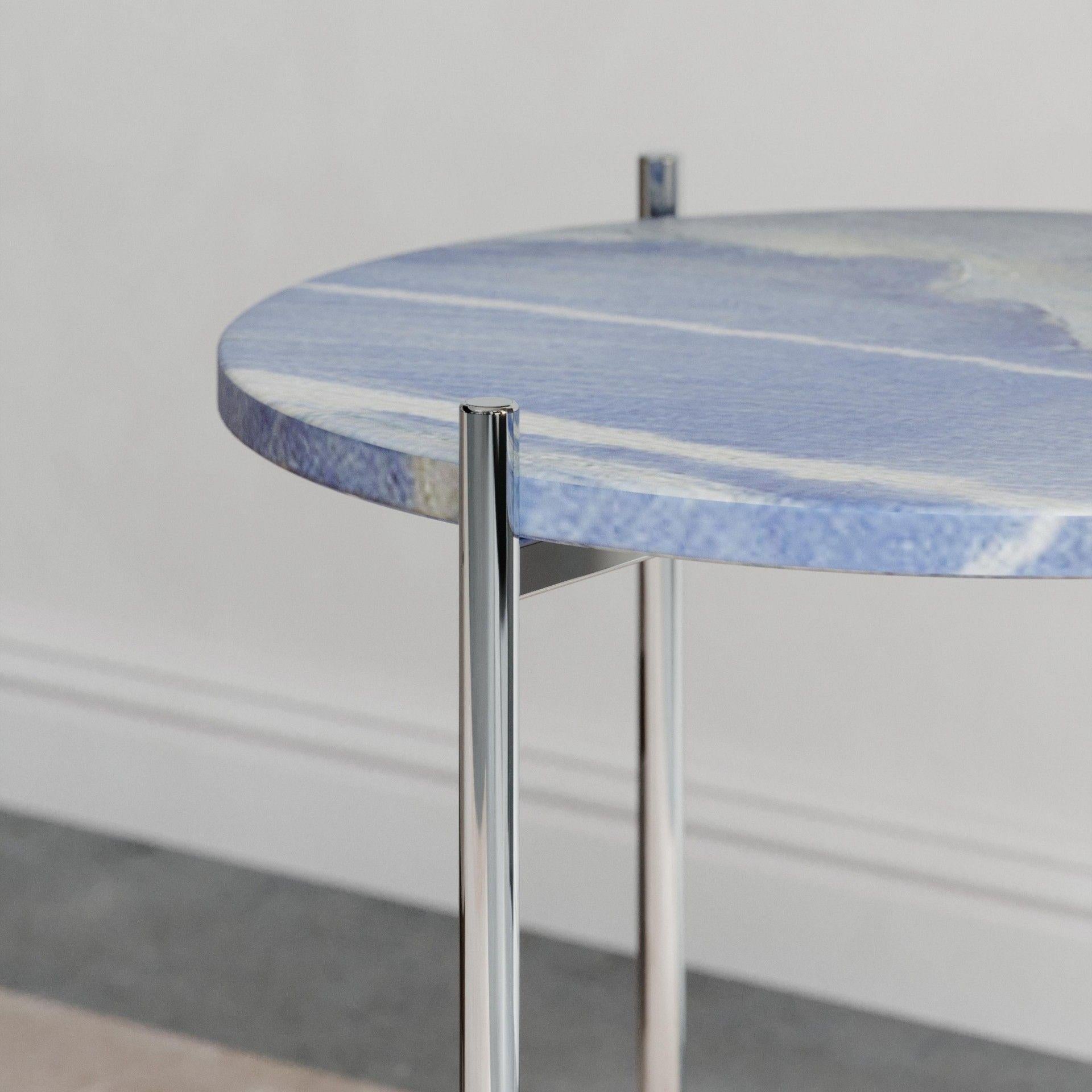 Pair of Blue White Marble Stainless Steel Side Tables For Sale 3