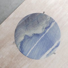 Pair of Blue White Marble Stainless Steel Side Tables