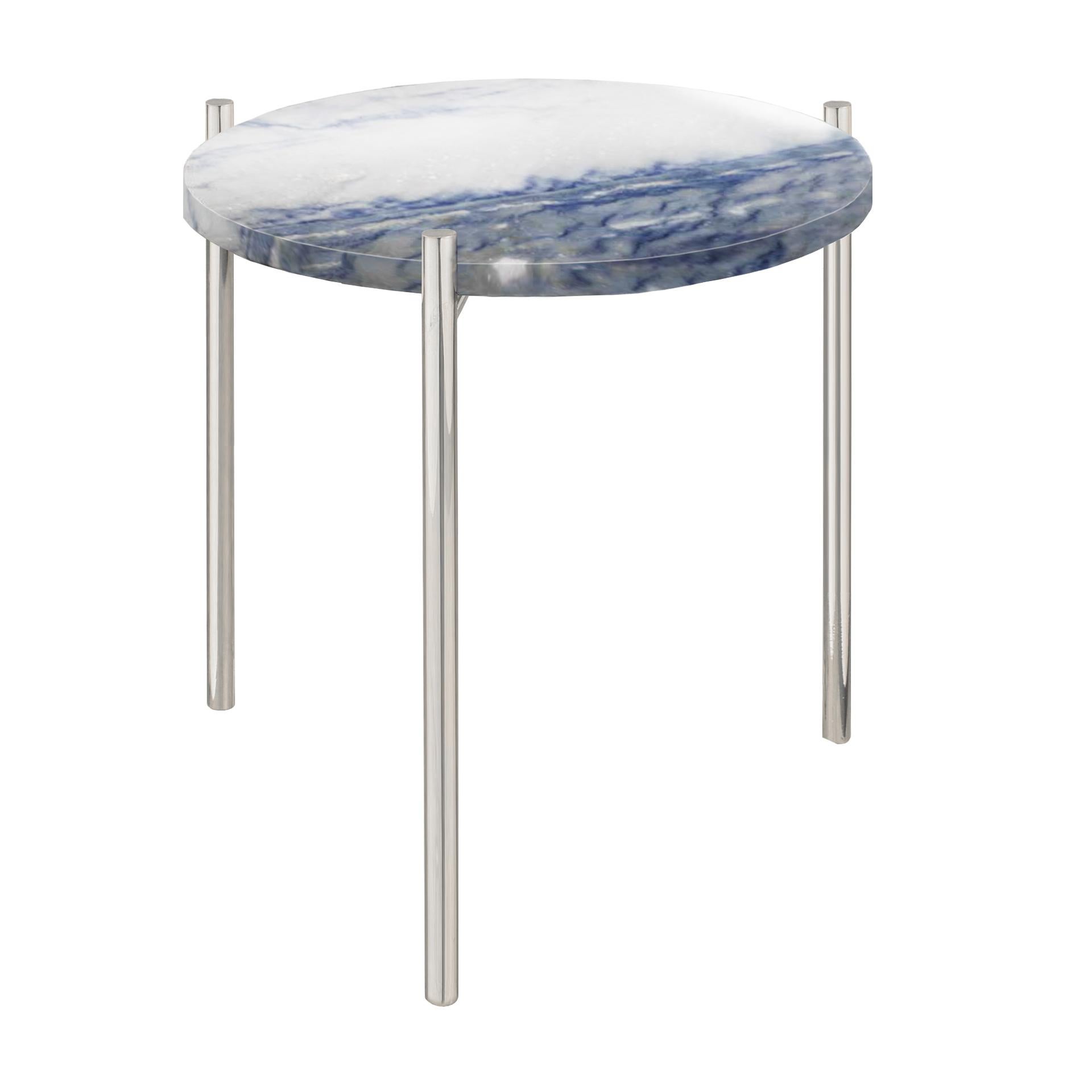 Pair of Blue White Marble Stainless Steel Side Tables In New Condition For Sale In Paris, FR
