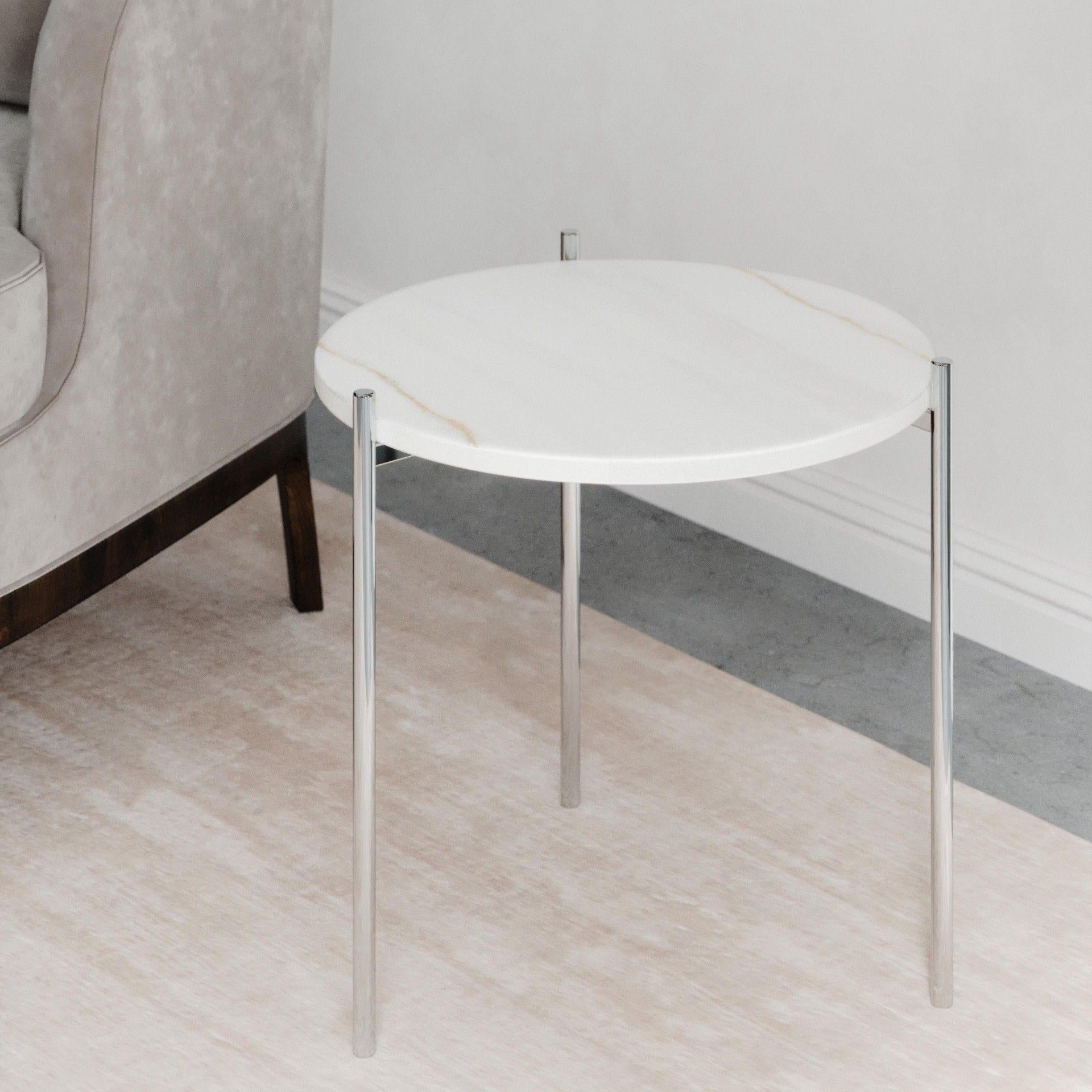 Contemporary Pair of Blue White Marble Stainless Steel Side Tables For Sale
