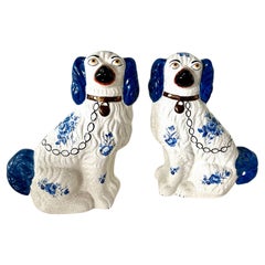 Pair of Blue & White Staffordshire Spaniels