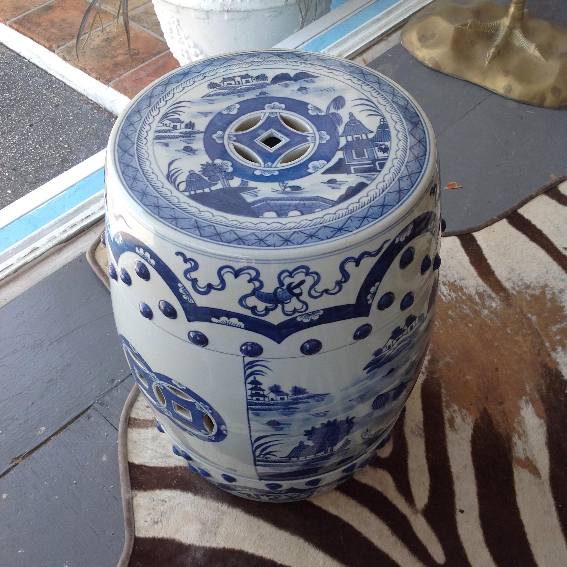 blue willow garden stool