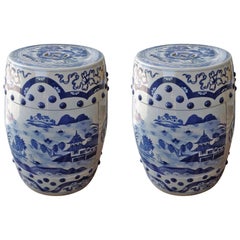 Pair of "Blue Willow" Garden Seats